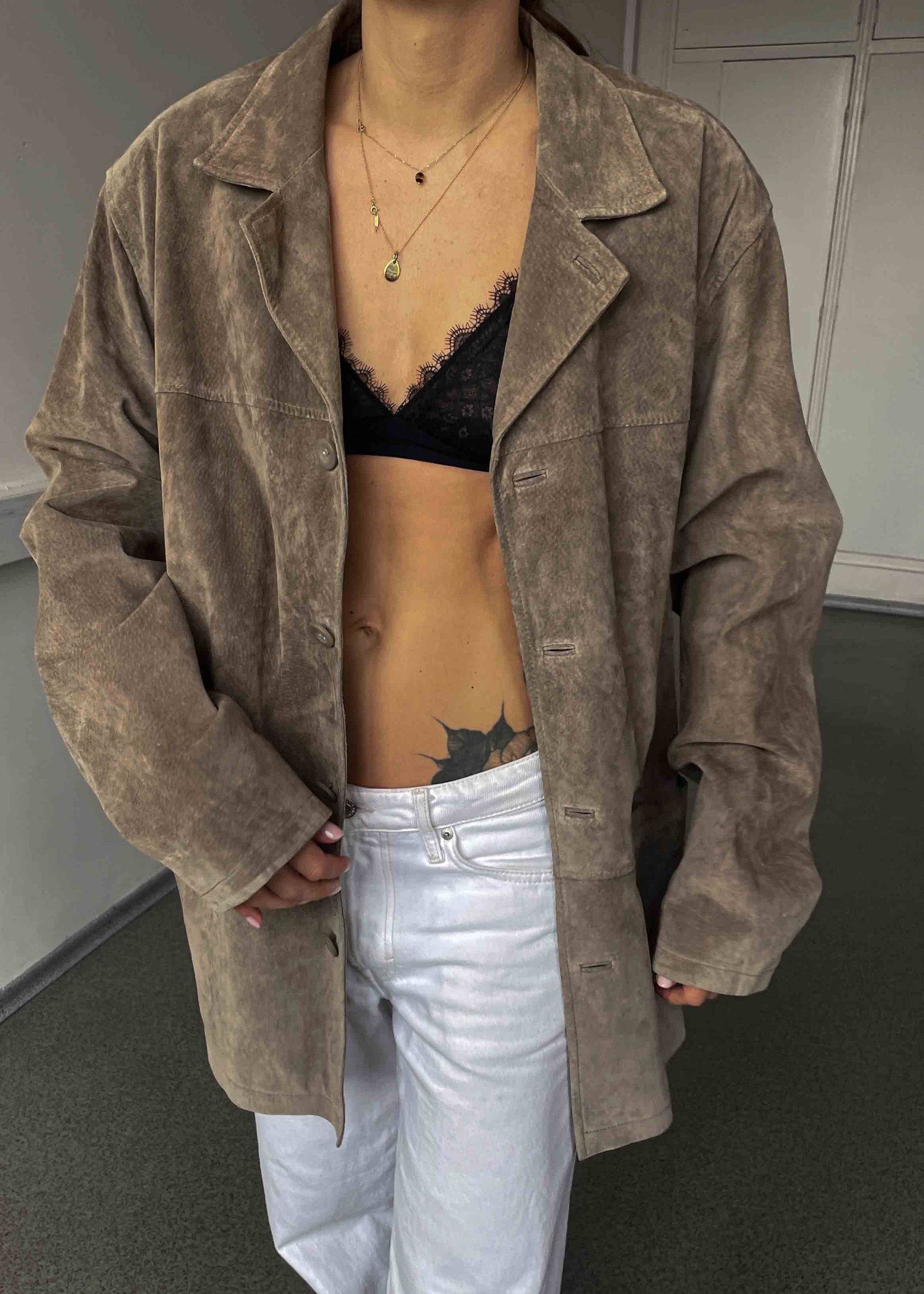 Vintage Mink Grey Oversized Suede Leather Blazer