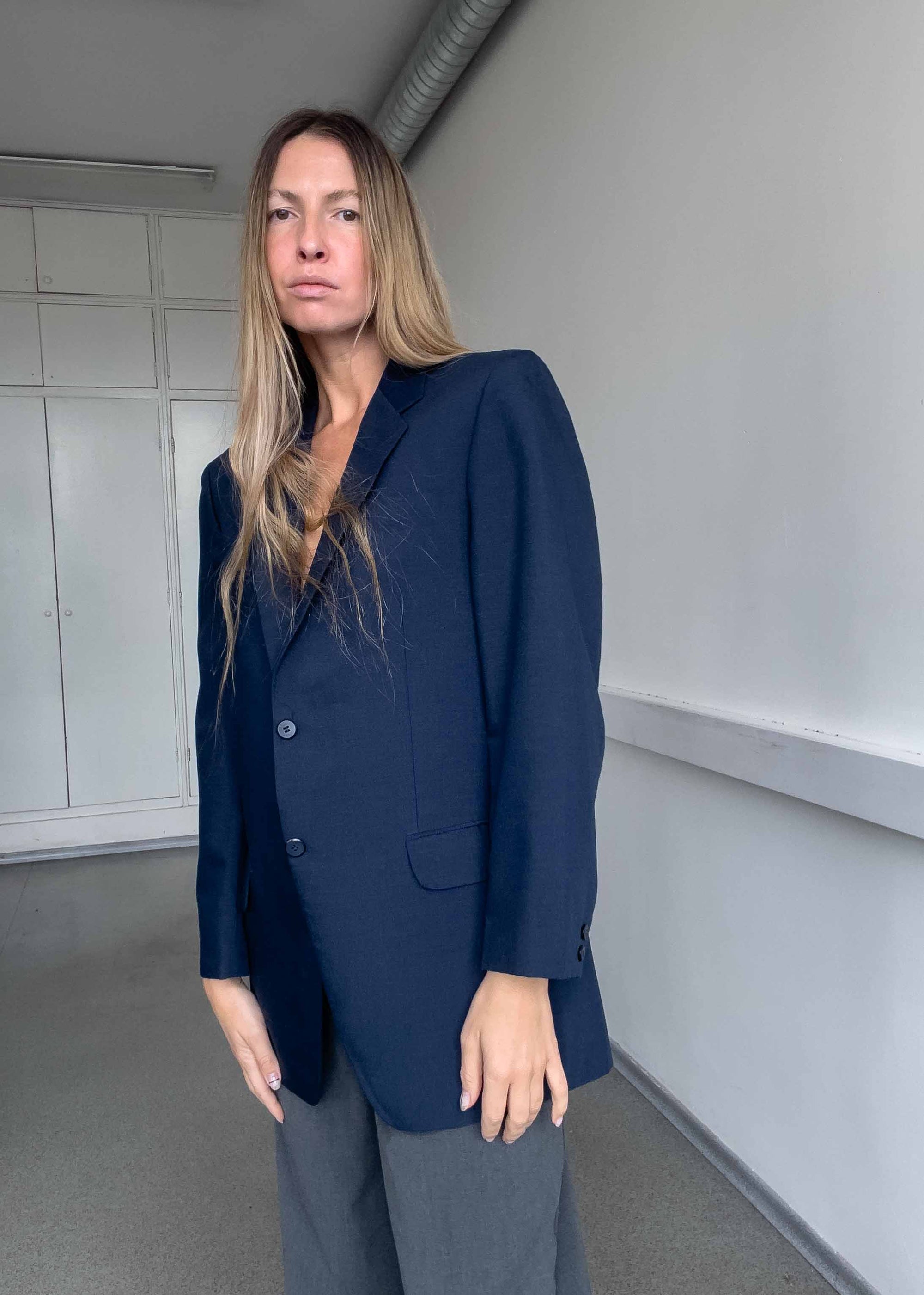 Vintage Navy Blue Oversized Blazer