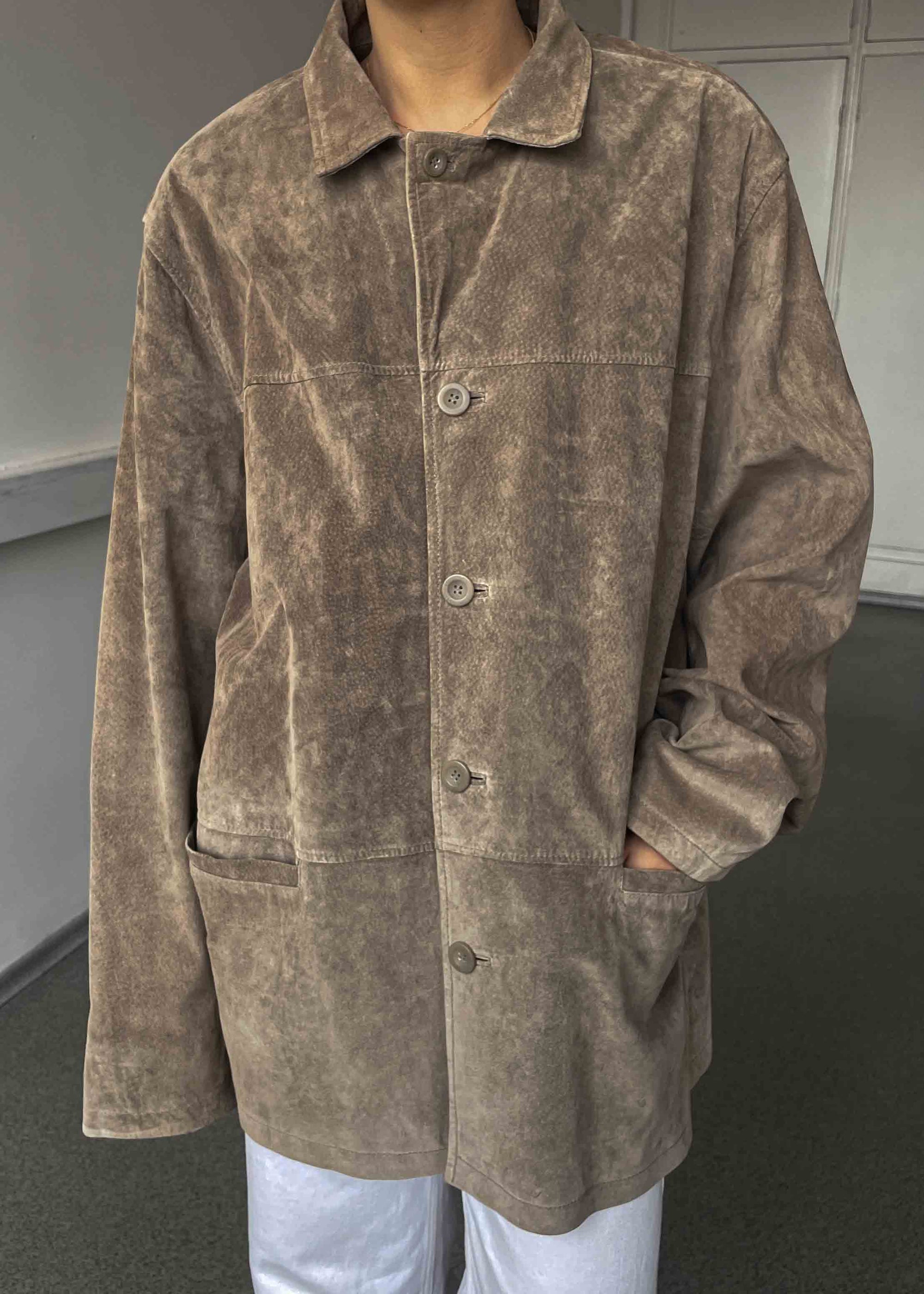 Vintage Mink Grey Oversized Suede Leather Blazer