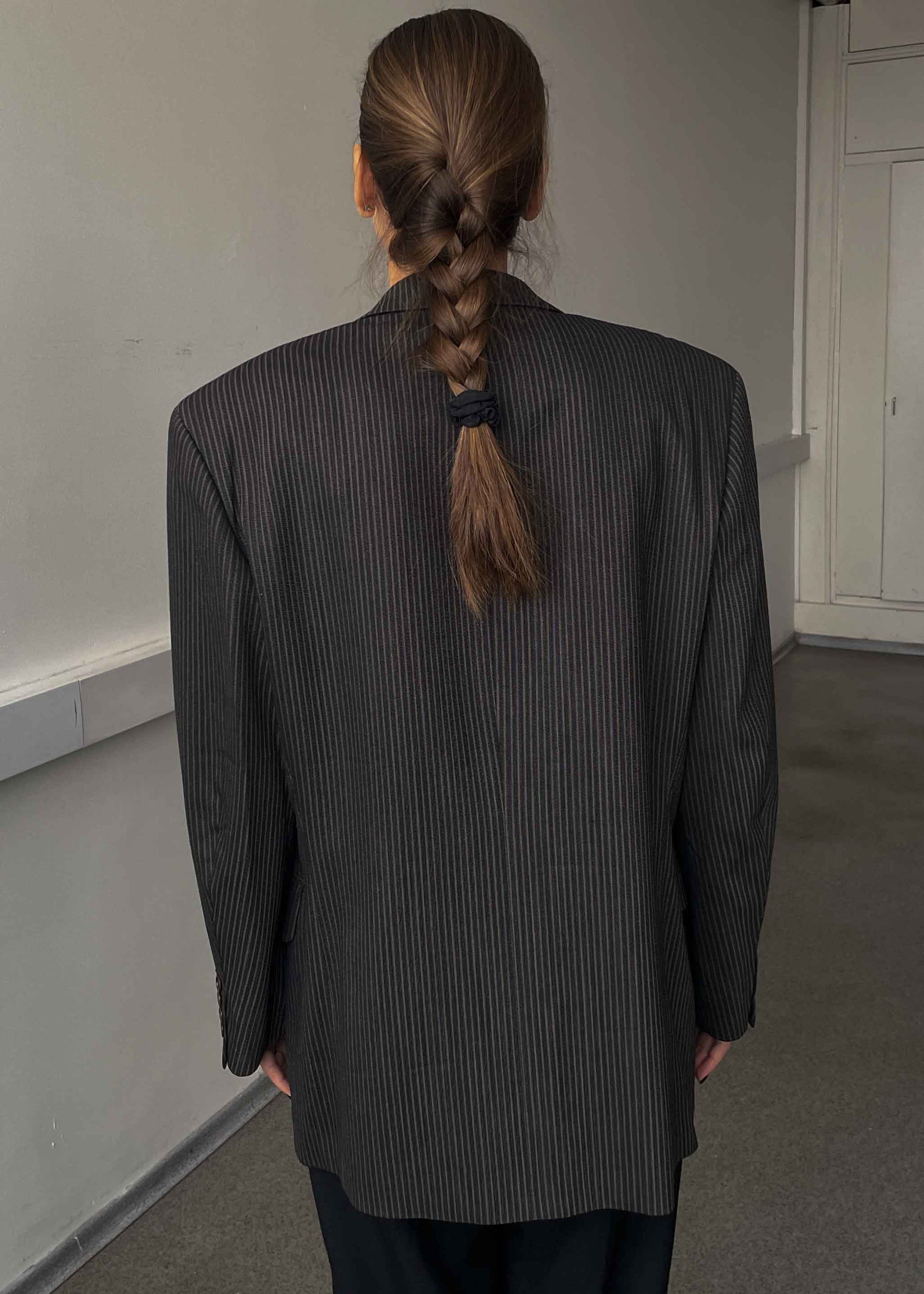 Vintage Brown / Black Striped Oversized 100% Wool Blazer