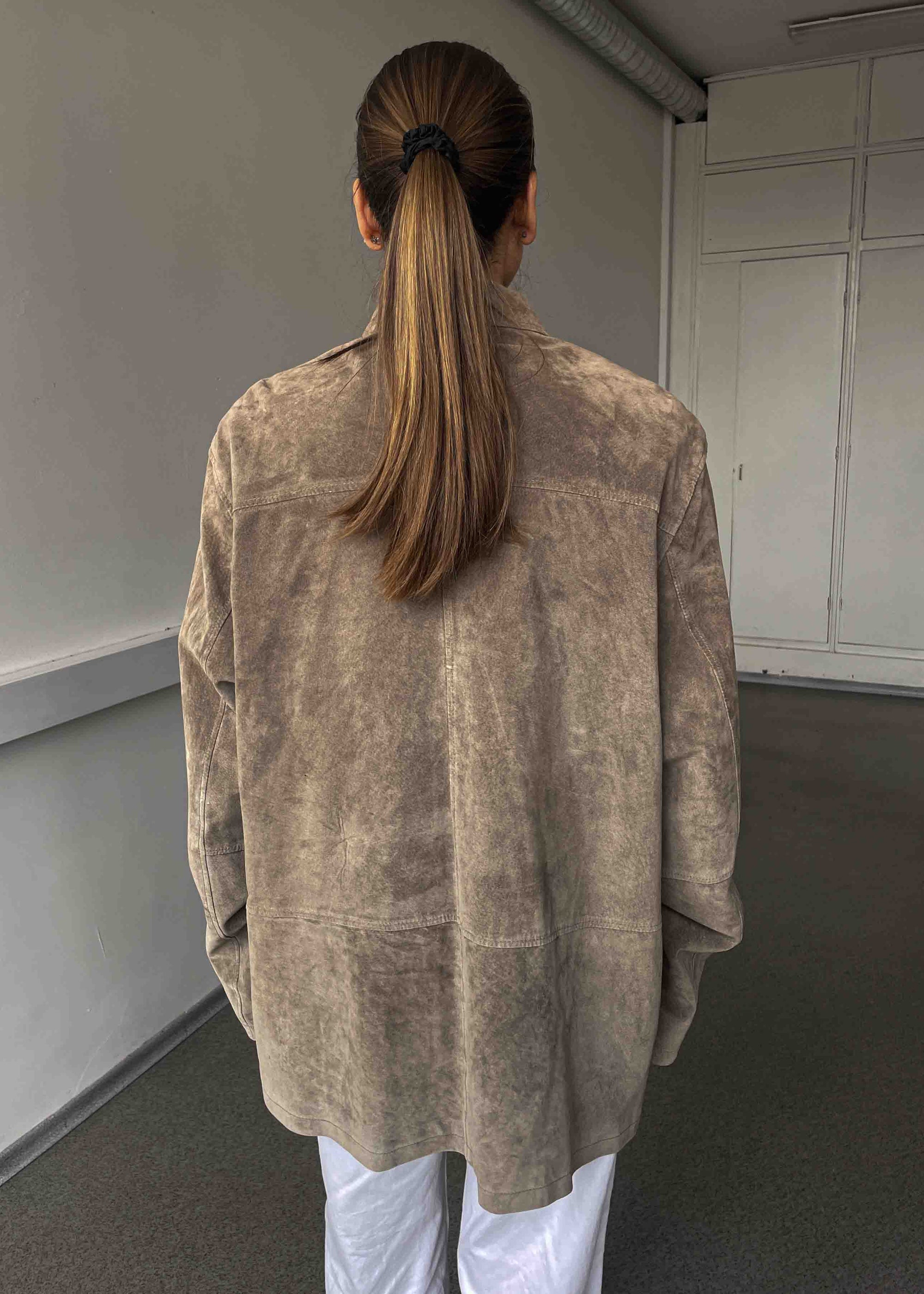 Vintage Mink Grey Oversized Suede Leather Blazer