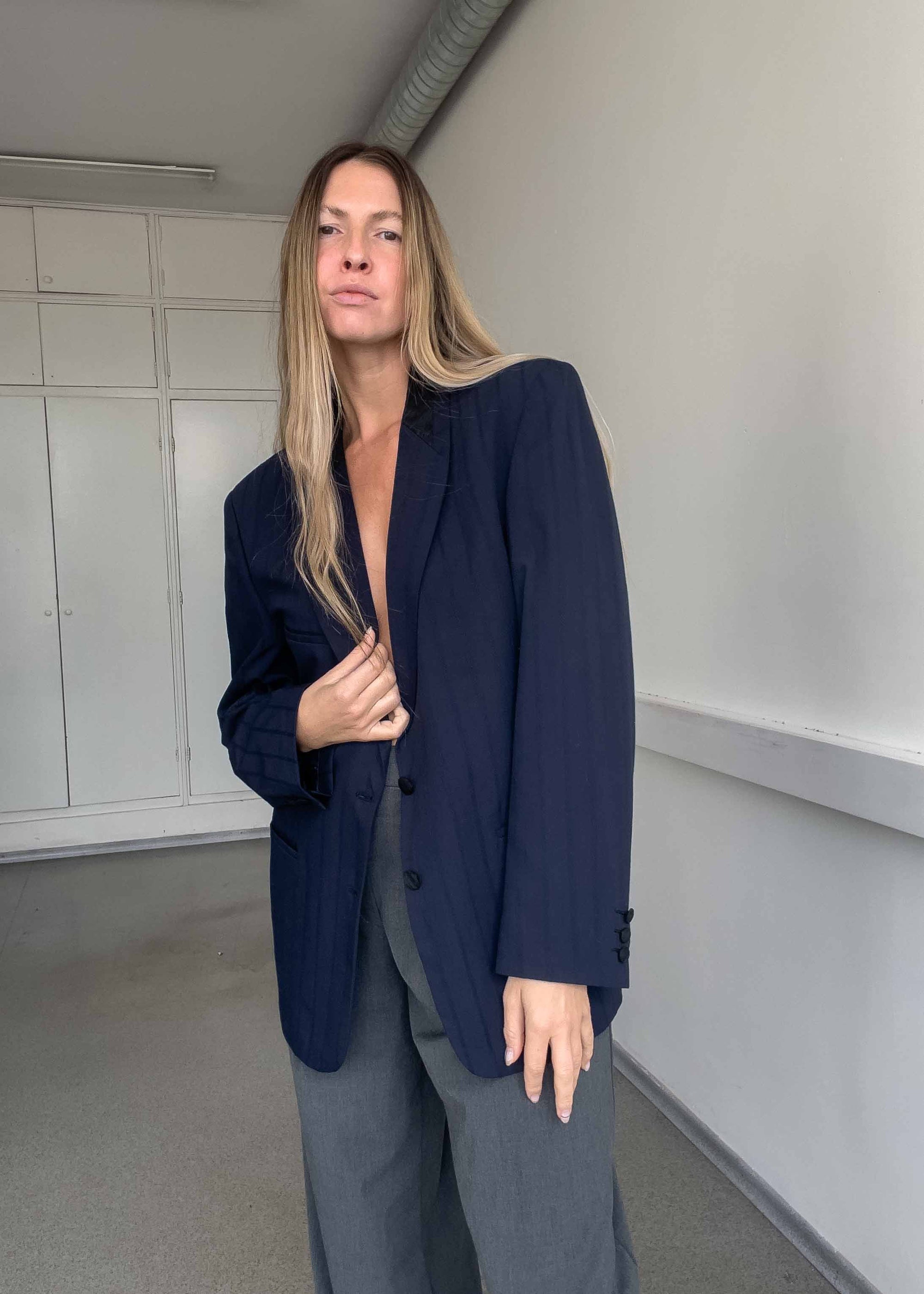 Vintage Blue Stripy Oversized Blazer
