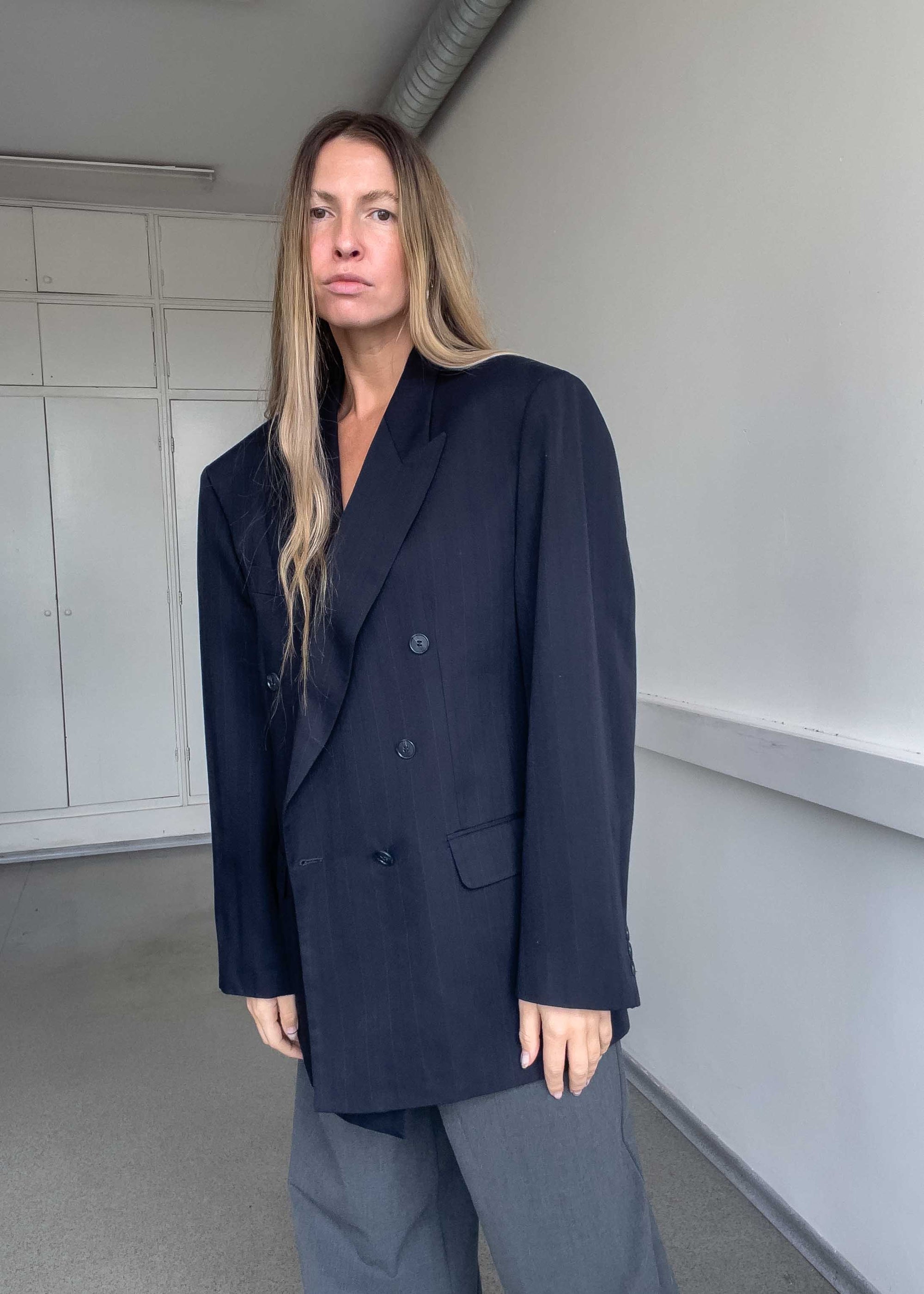 Vintage Blue Oversized Double Breasted Blazer