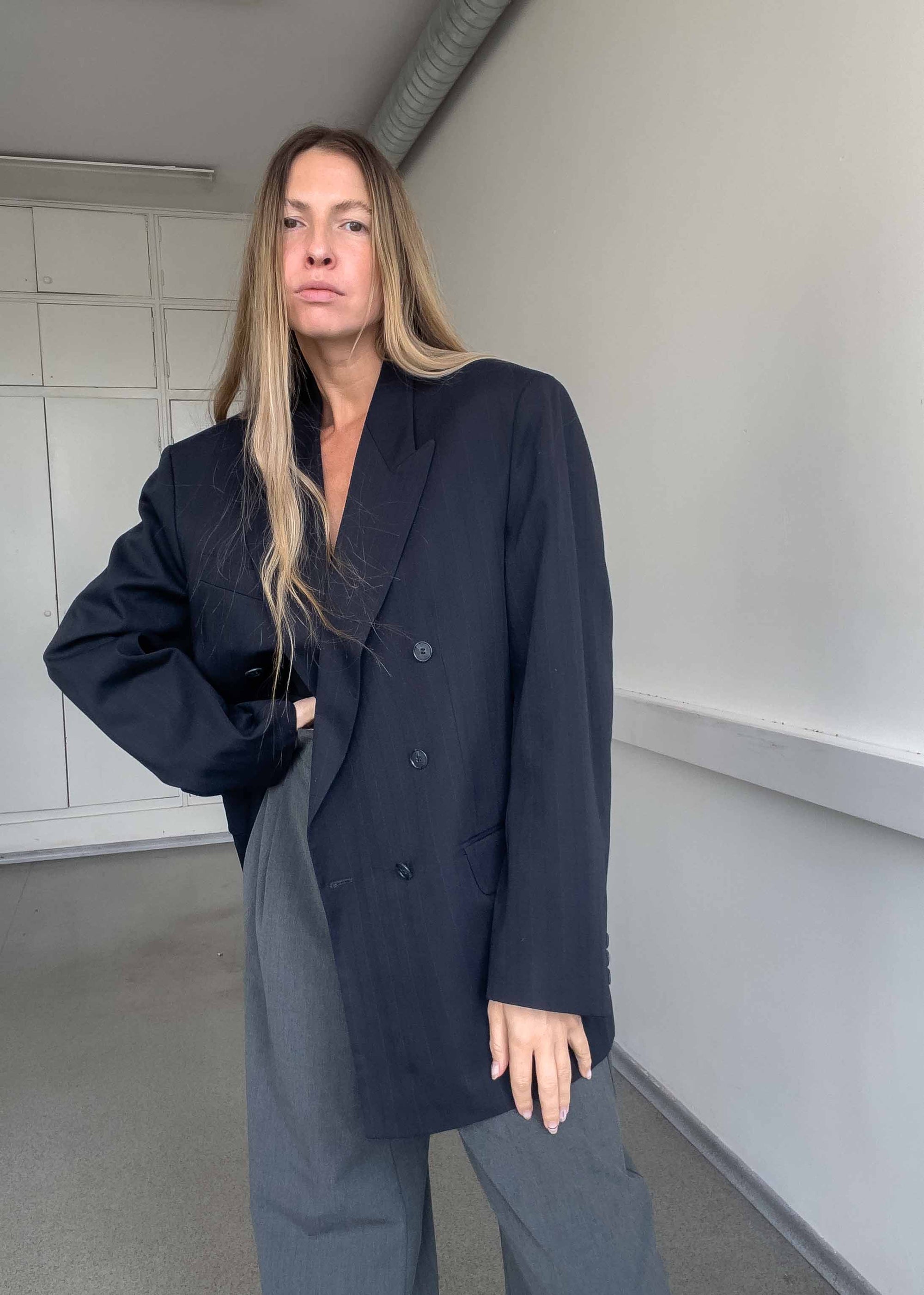 Vintage Blue Oversized Double Breasted Blazer