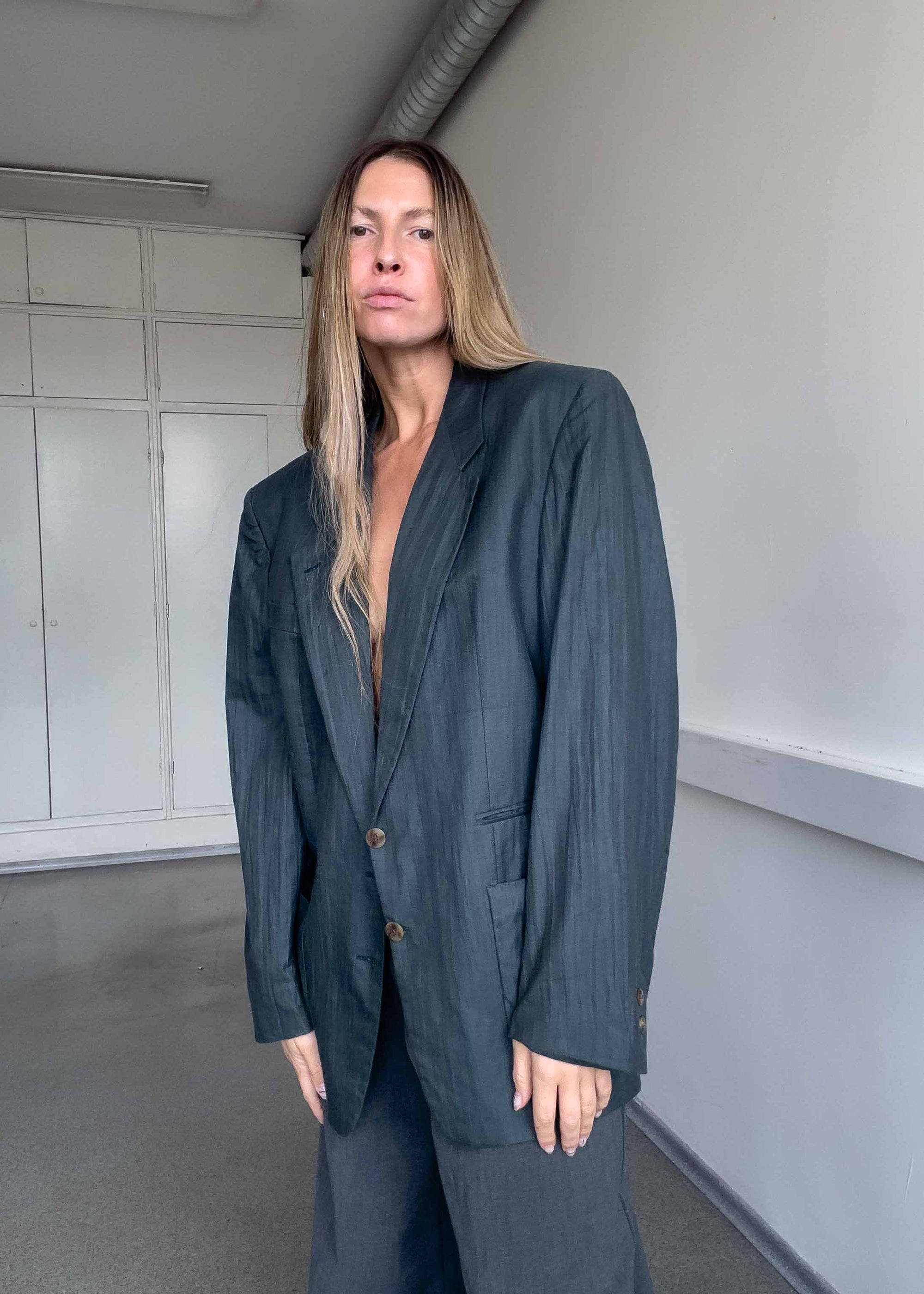 Vintage Green Oversized Cotton Blazer