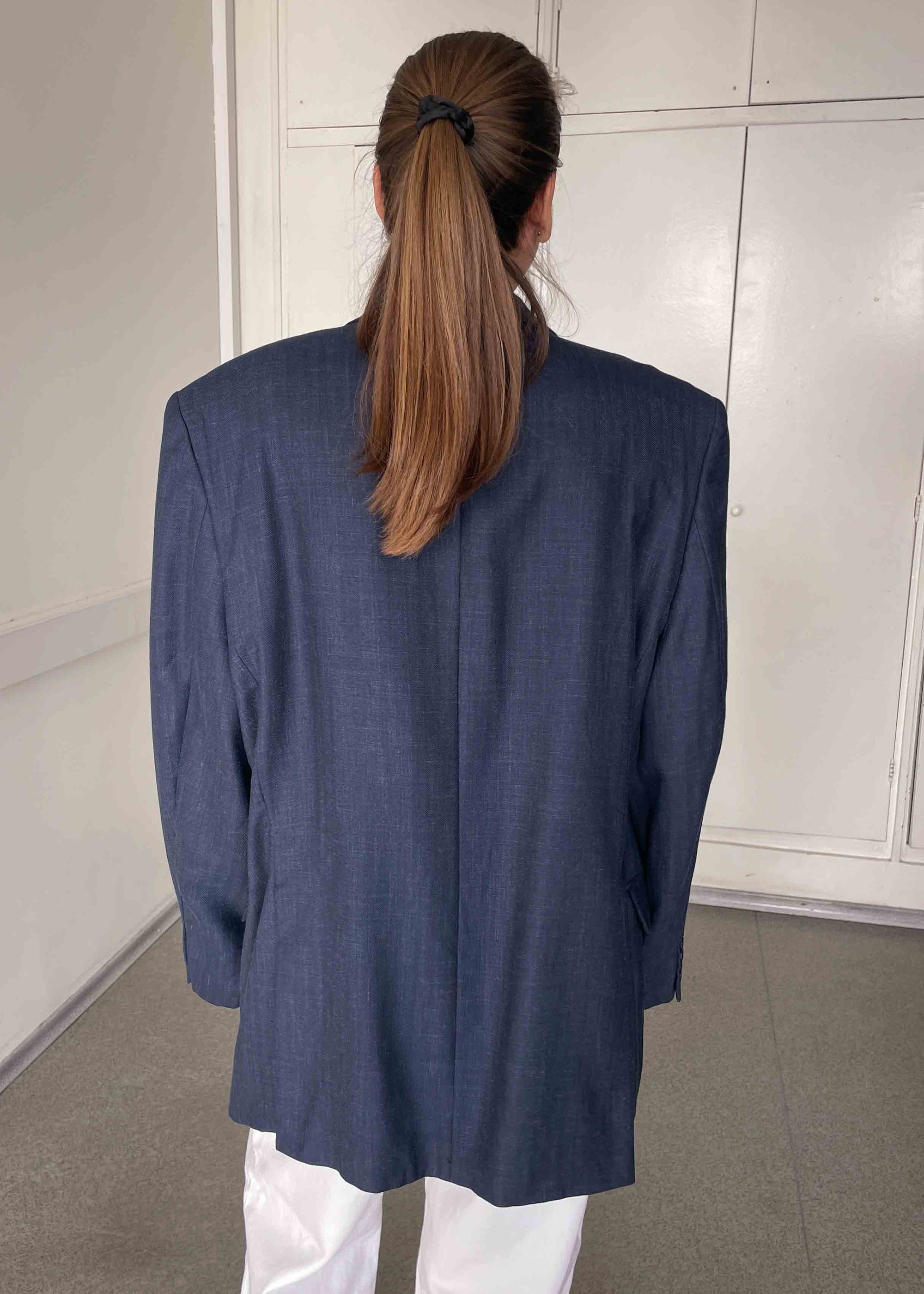 Vintage Blue Patterned Oversized Blazer