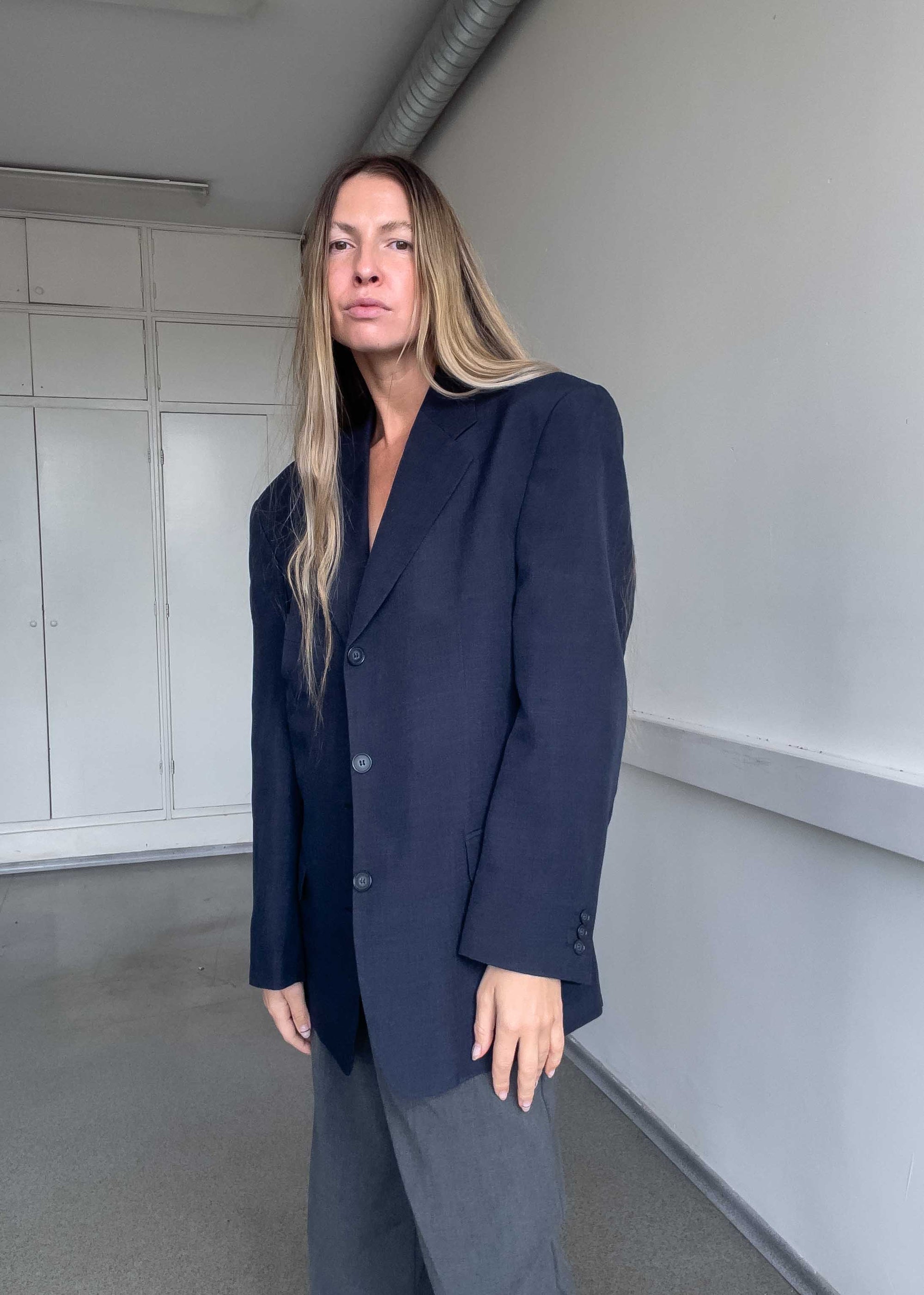 Vintage Navy Blue Oversized Blazer