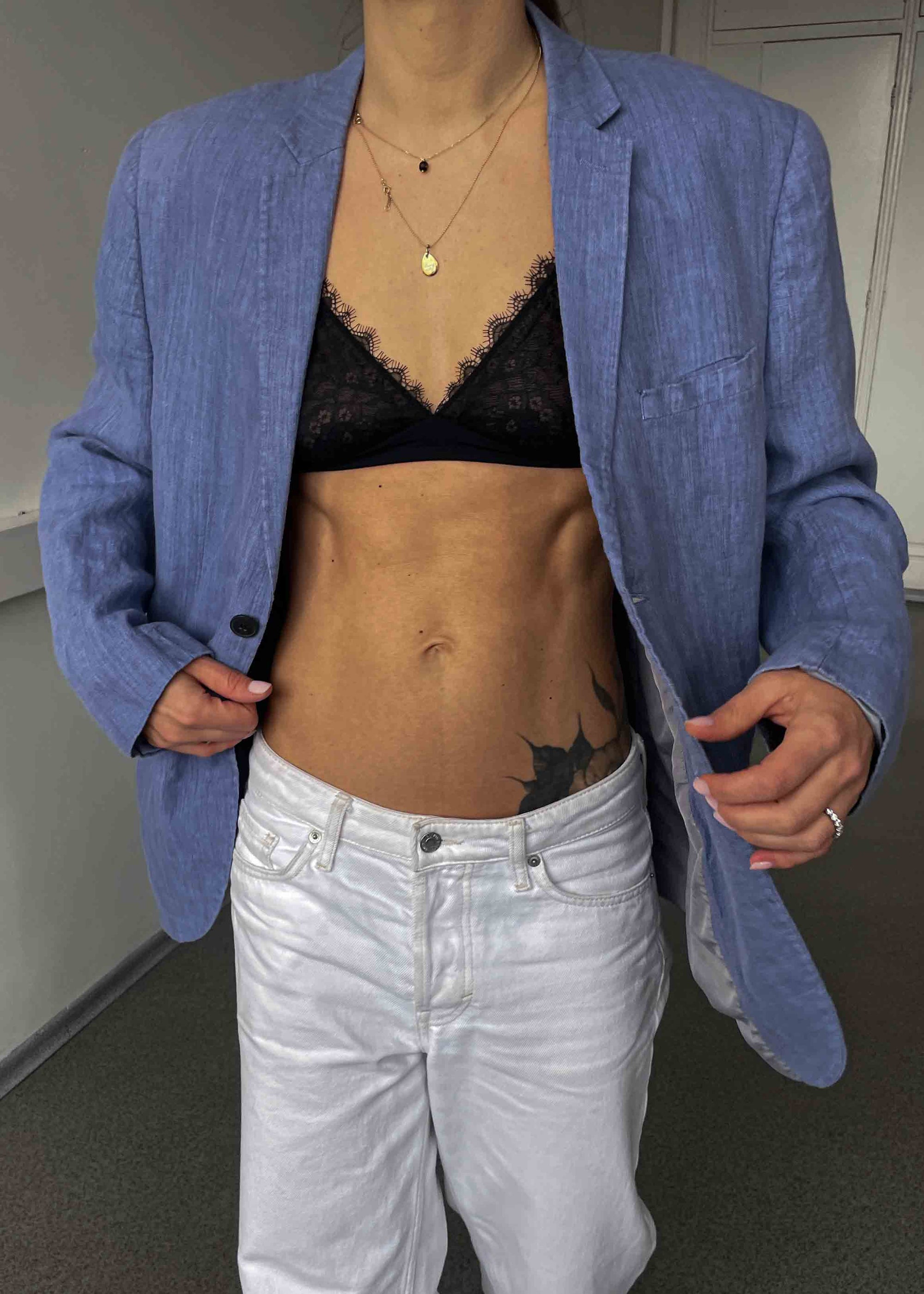 Vintage Light Blue Oversized Linen Blazer