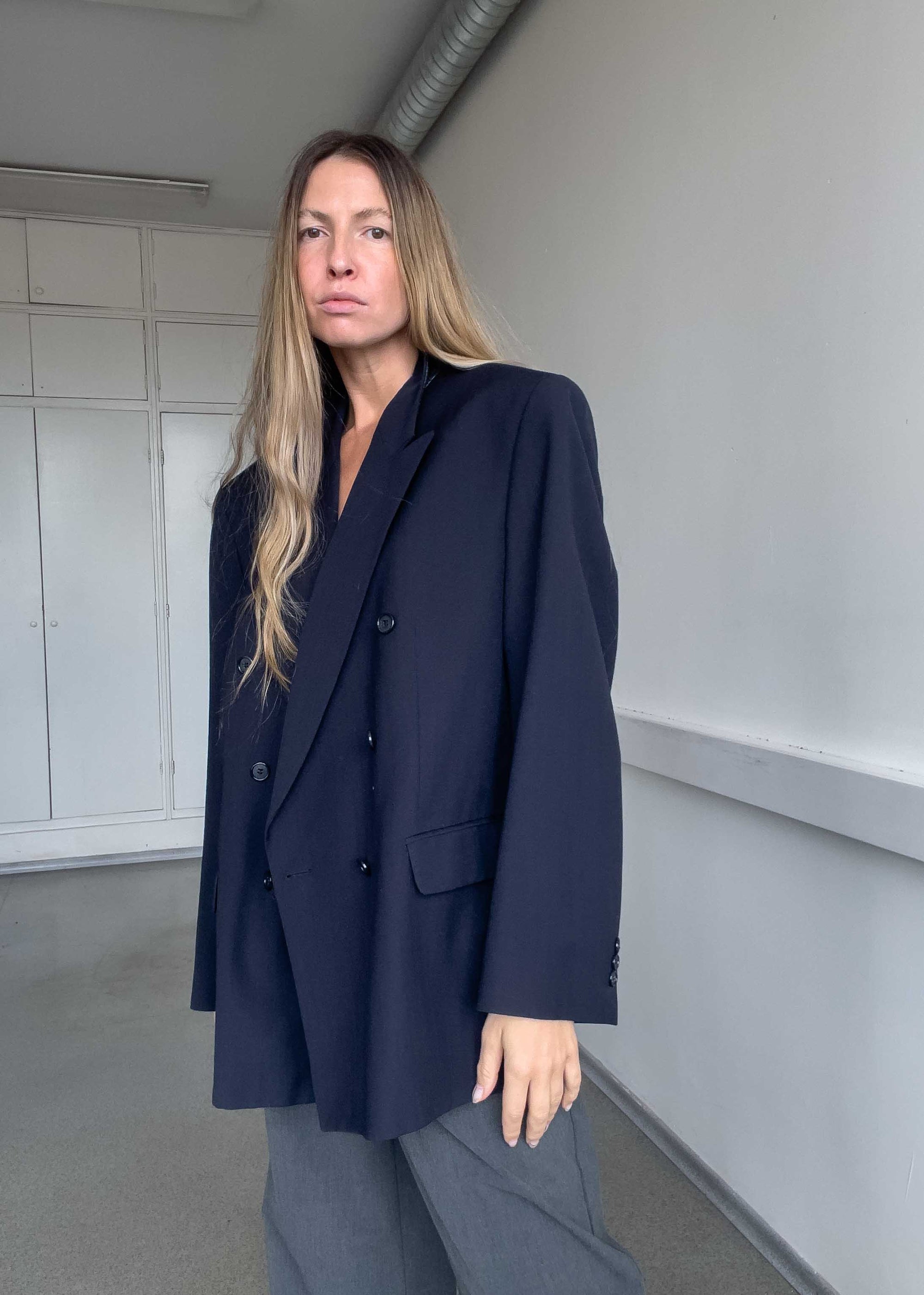 Vintage Blue Oversized Double Breasted Blazer
