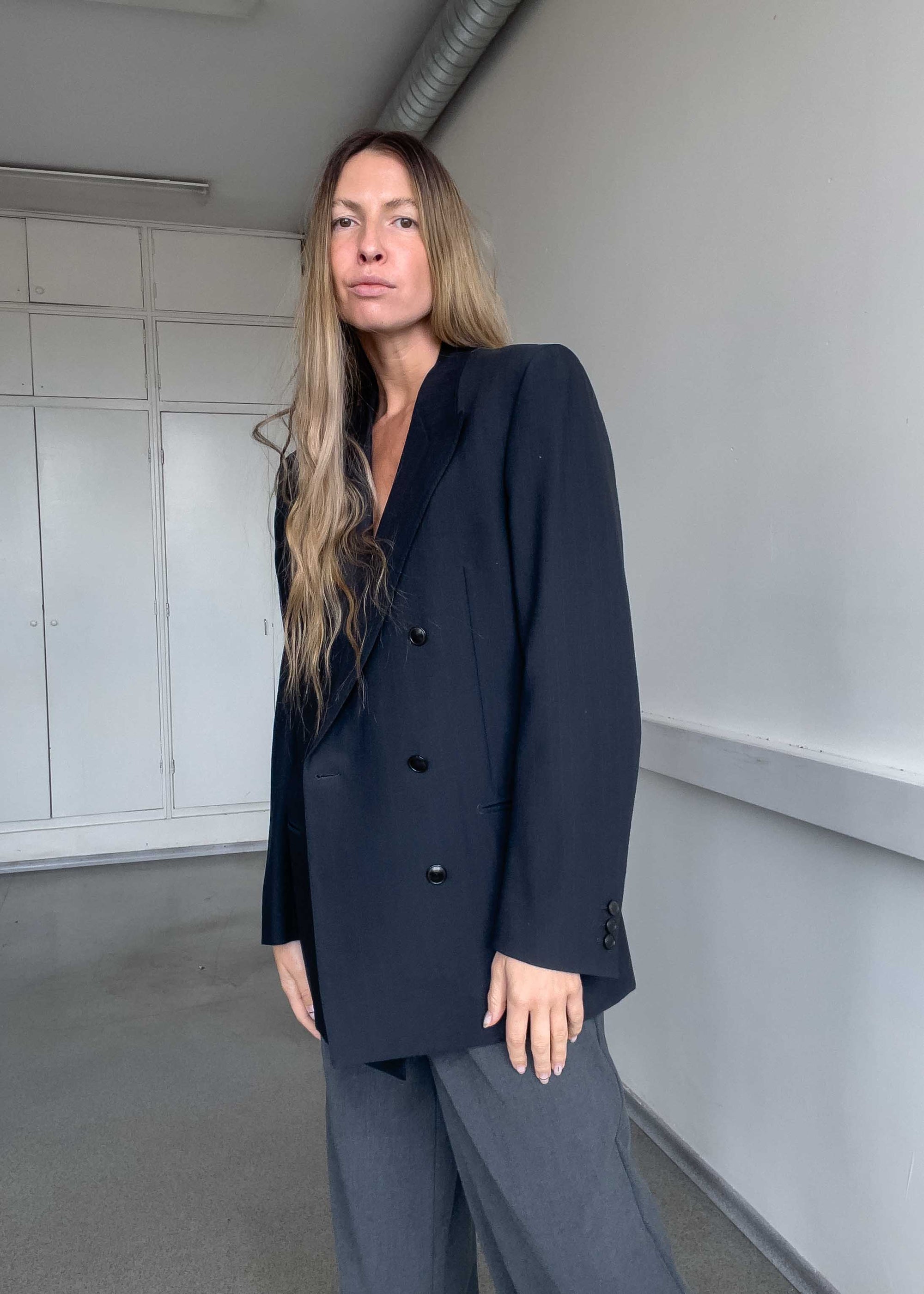 YVES SAINT LAURENT Vintage Black Oversized Double Breasted Blazer