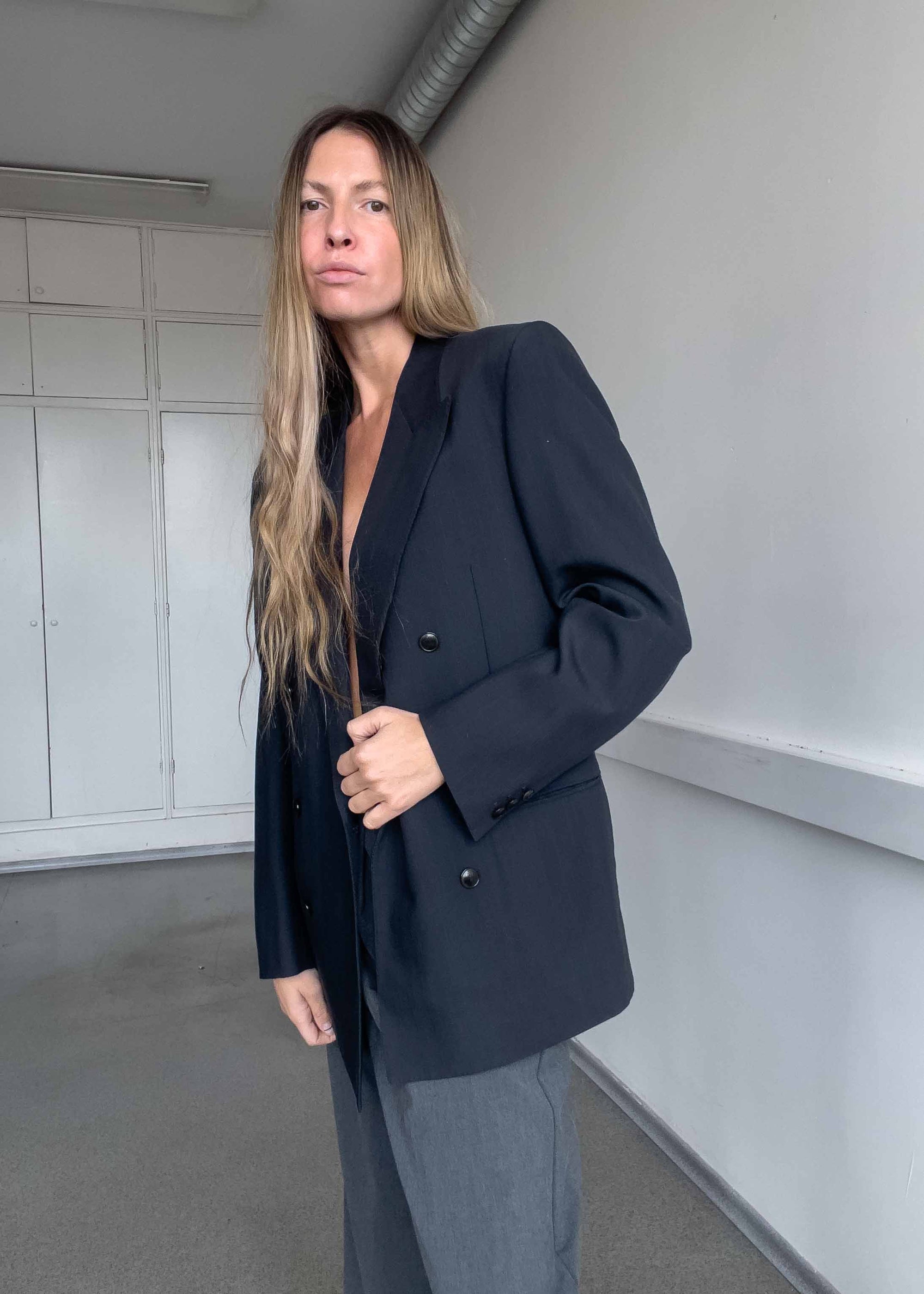 YVES SAINT LAURENT Vintage Black Oversized Double Breasted Blazer