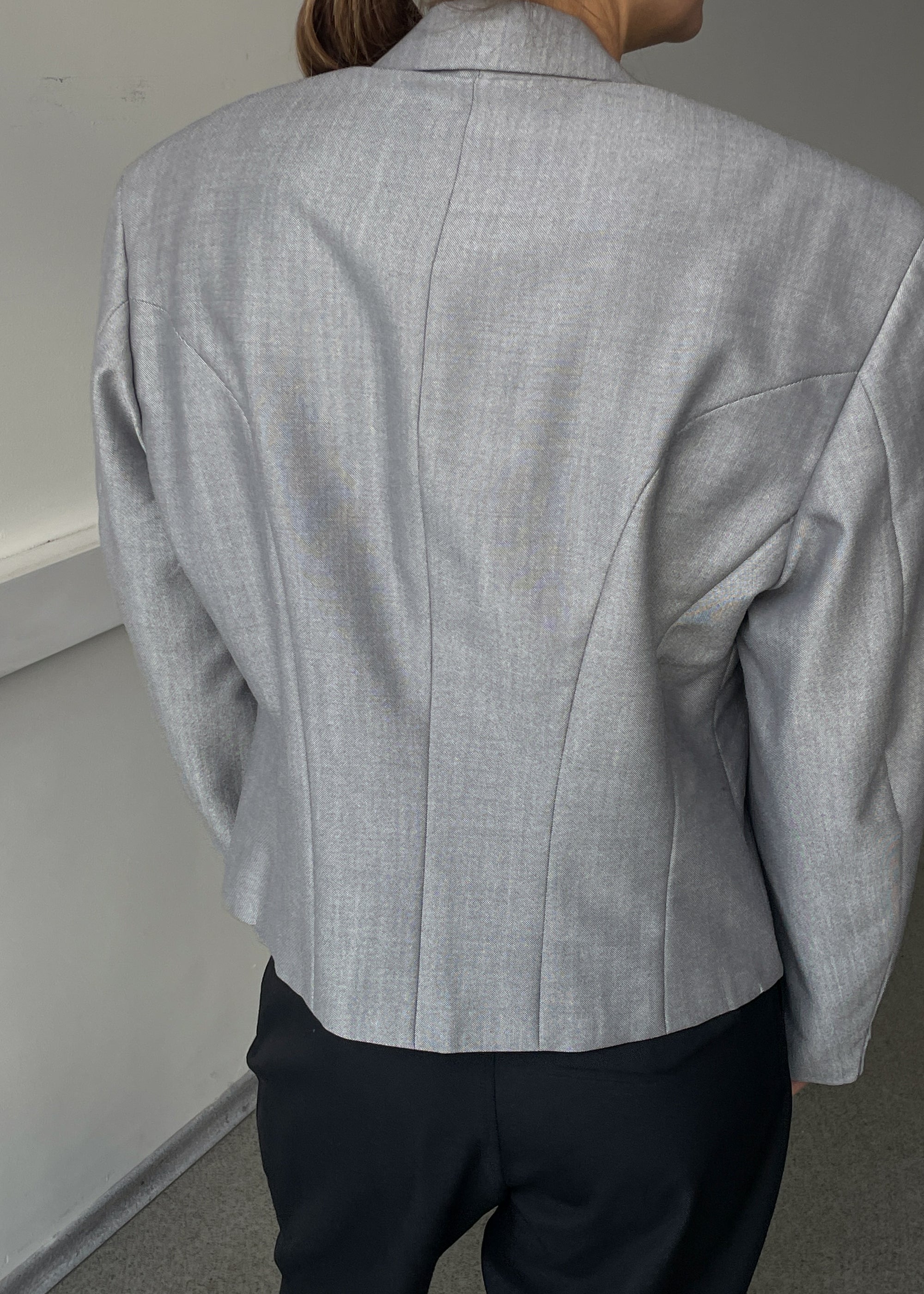 Vintage Light Grey Oversized Cropped Tuxedo Blazer