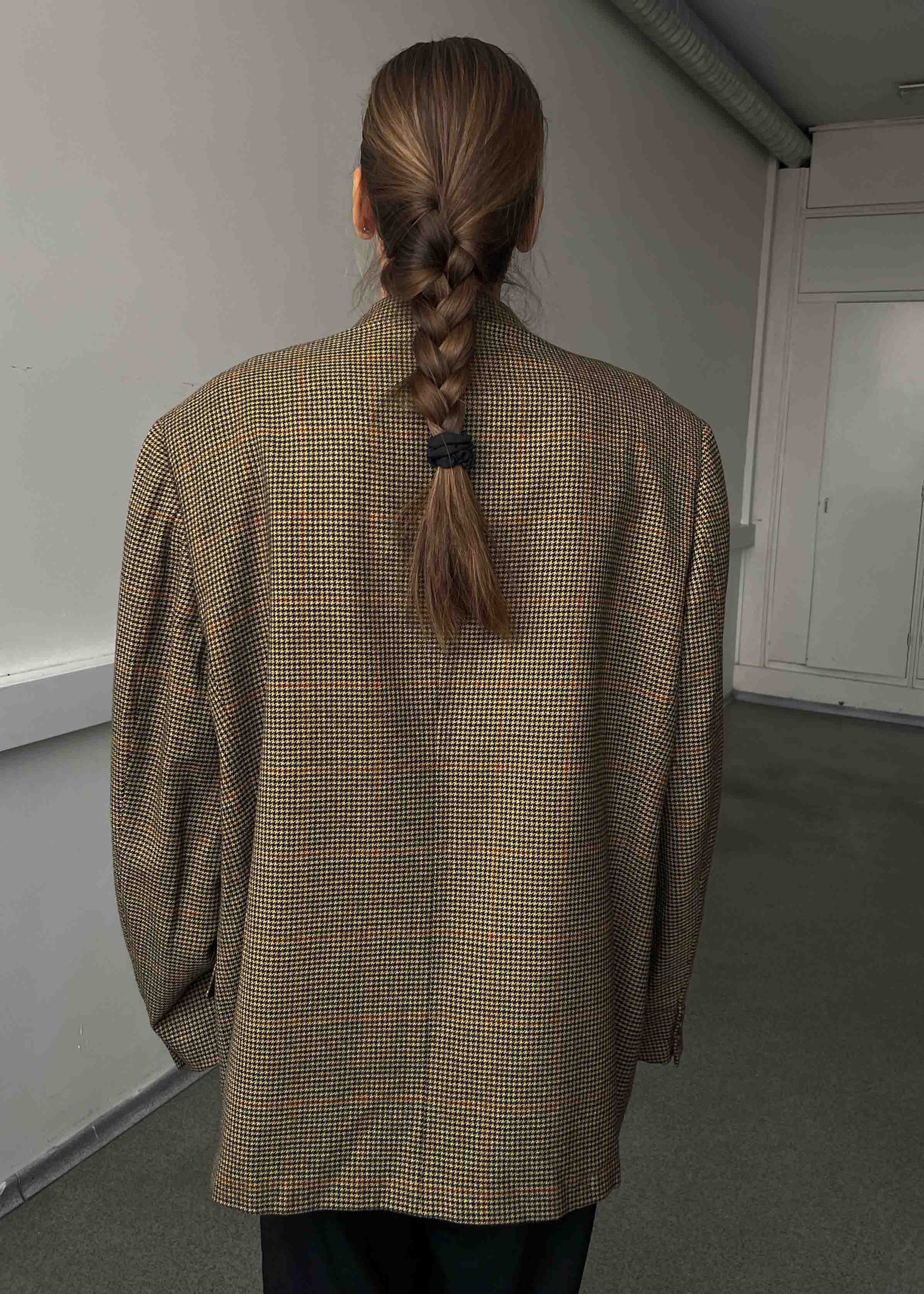 Vintage Multicoloured Dogtooth Print Oversized Blazer