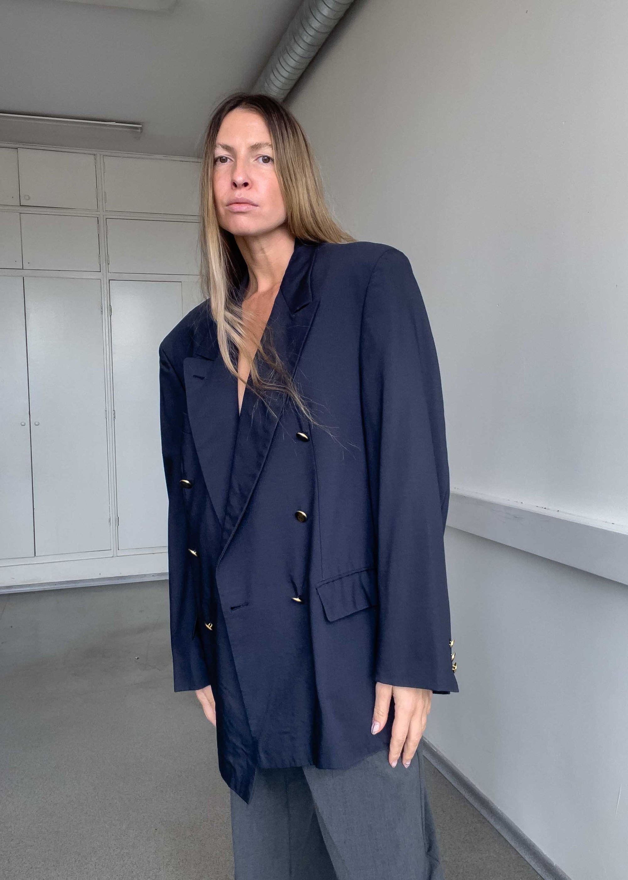 Vintage Blue Oversized Double Breasted Blazer