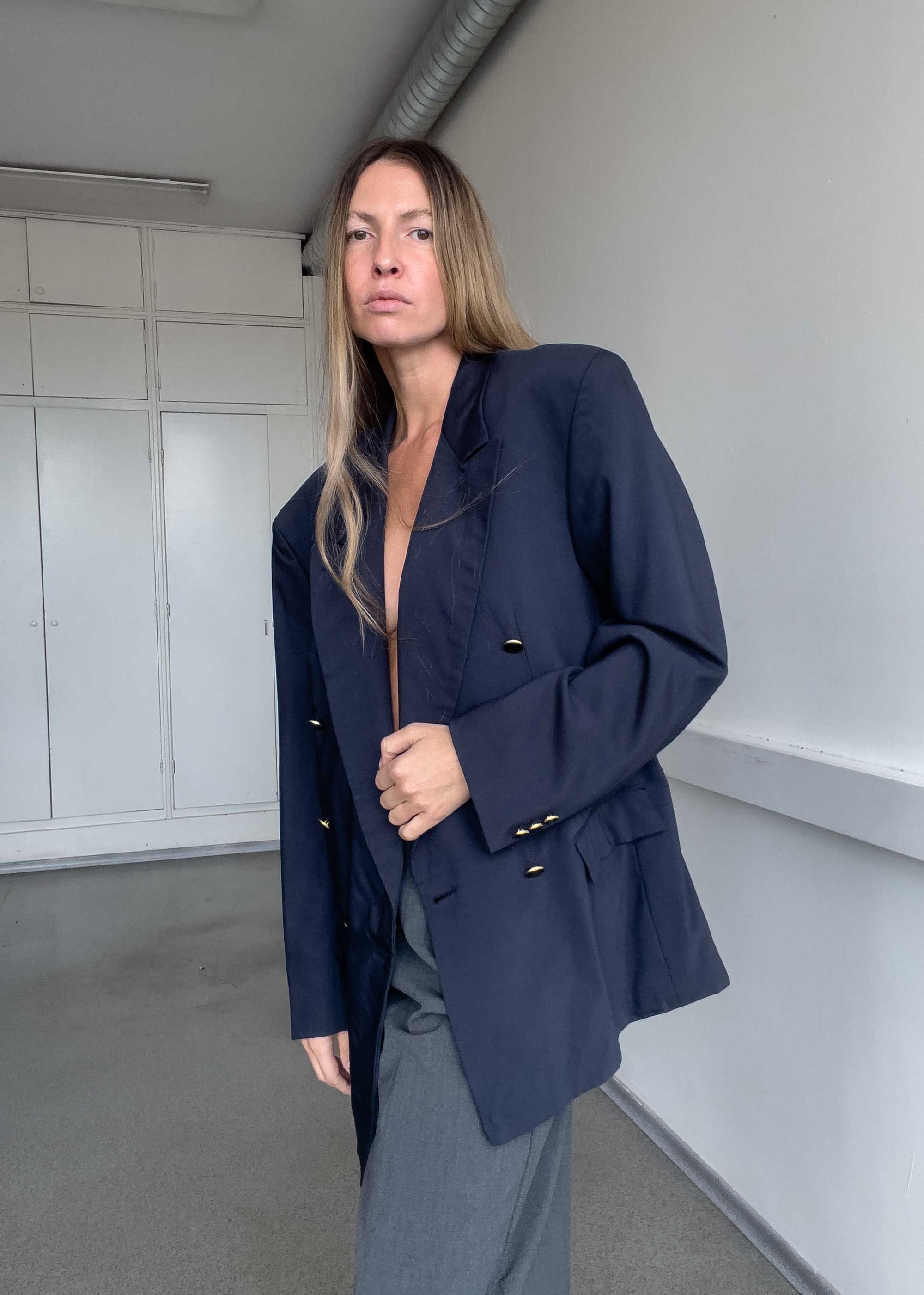 Vintage Blue Oversized Double Breasted Blazer