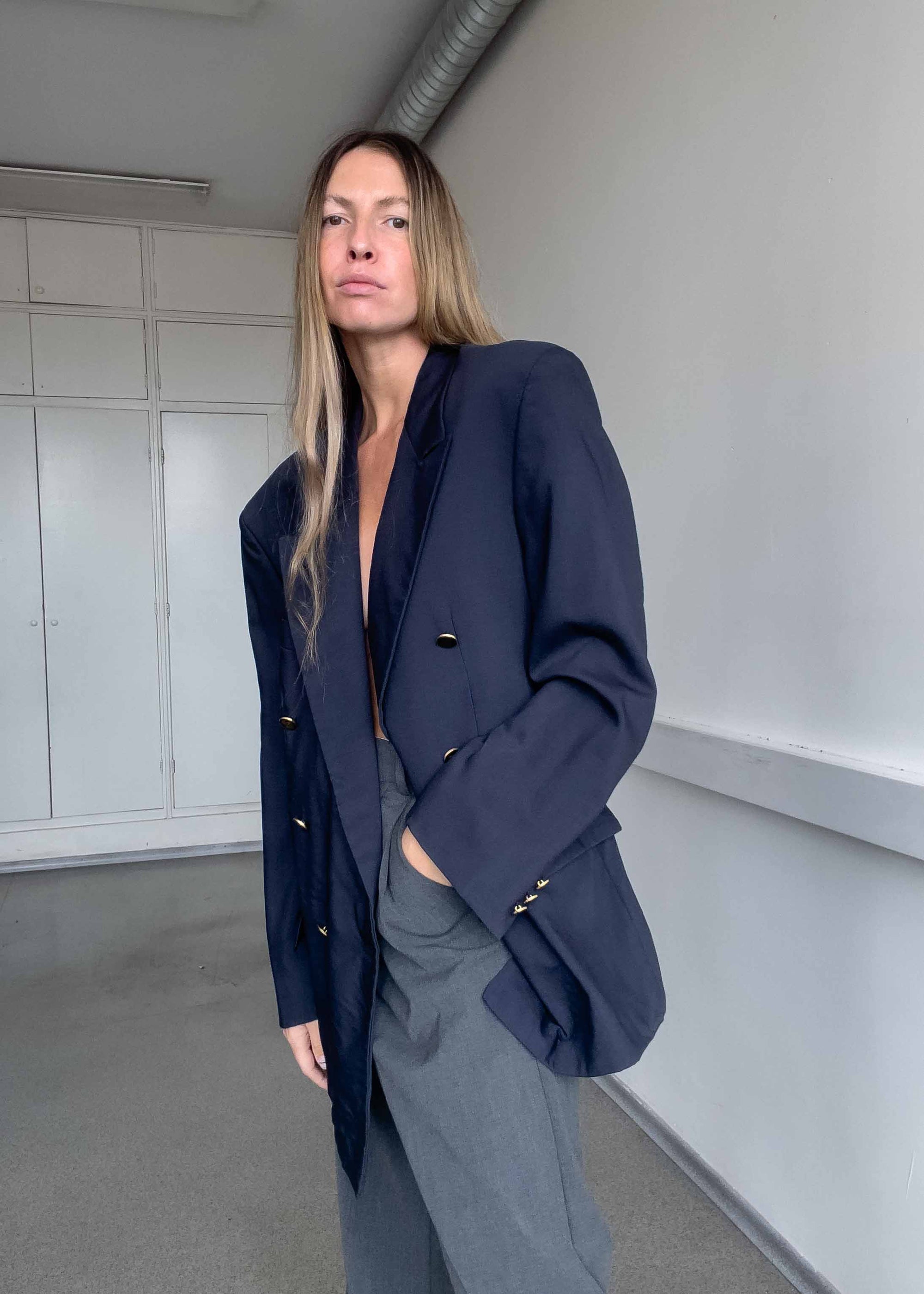 Vintage Blue Oversized Double Breasted Blazer
