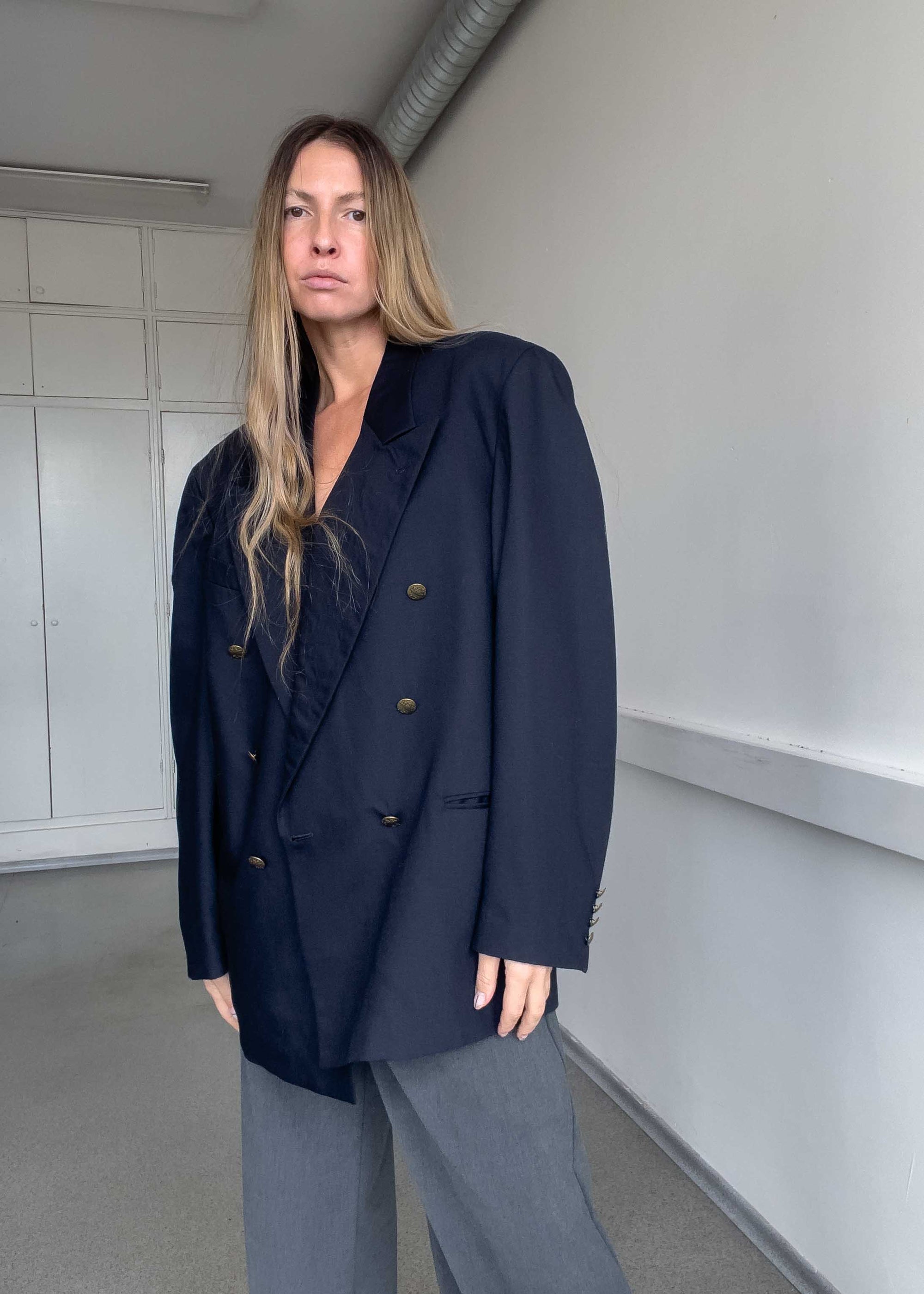 Vintage Blue Oversized Double Breasted Blazer