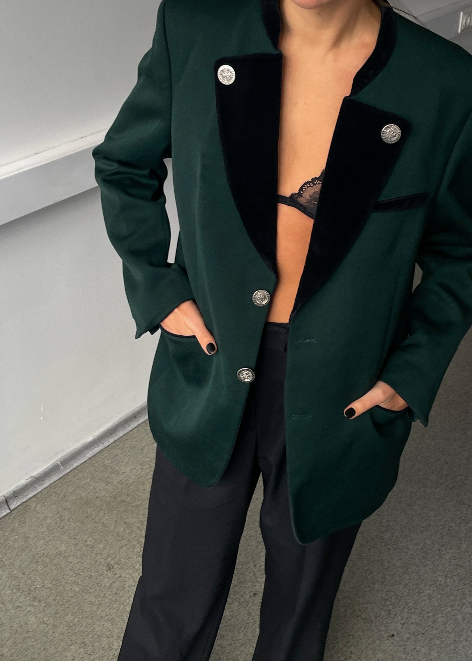 Vintage Deep Green Oversized 100% WOOL Festive Blazer