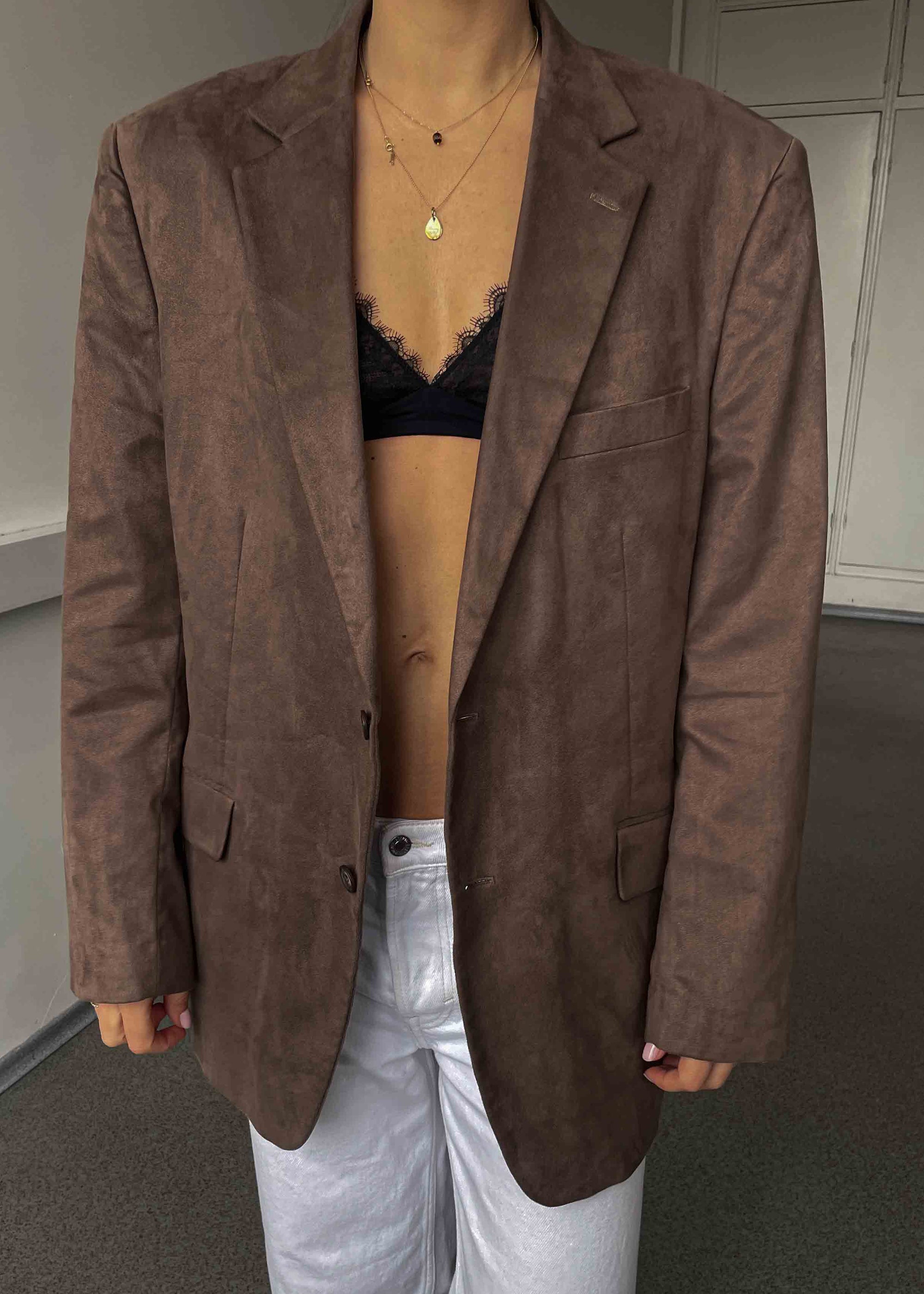 Vintage Brown Oversized Velvet Blazer