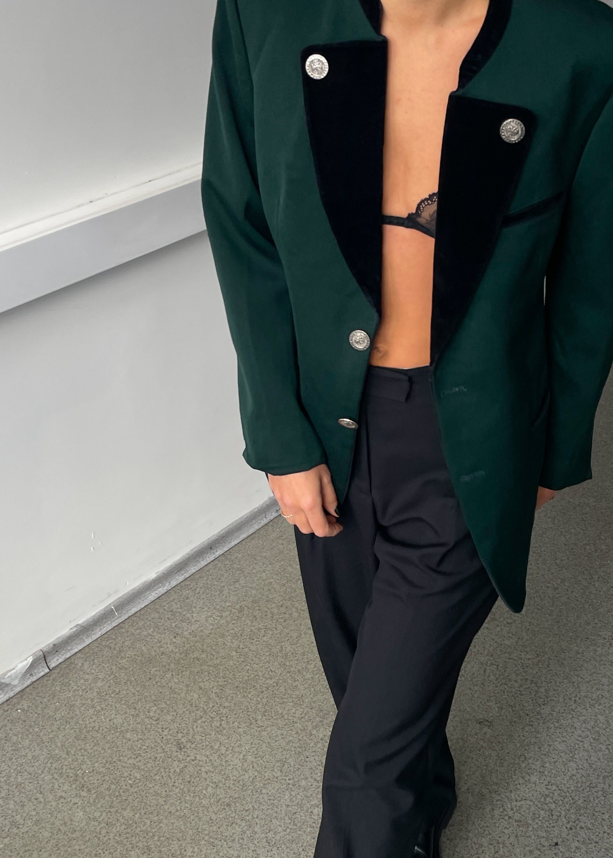 Vintage Deep Green Oversized 100% WOOL Festive Blazer