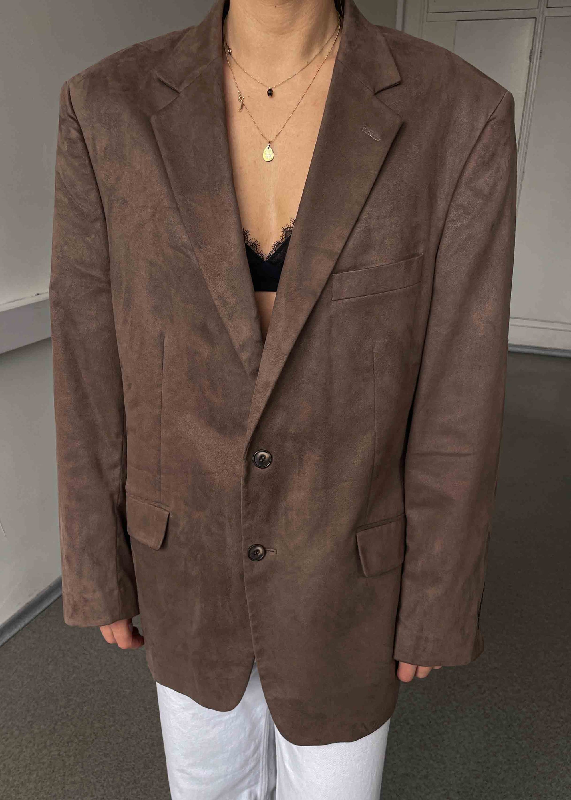 Vintage Brown Oversized Velvet Blazer