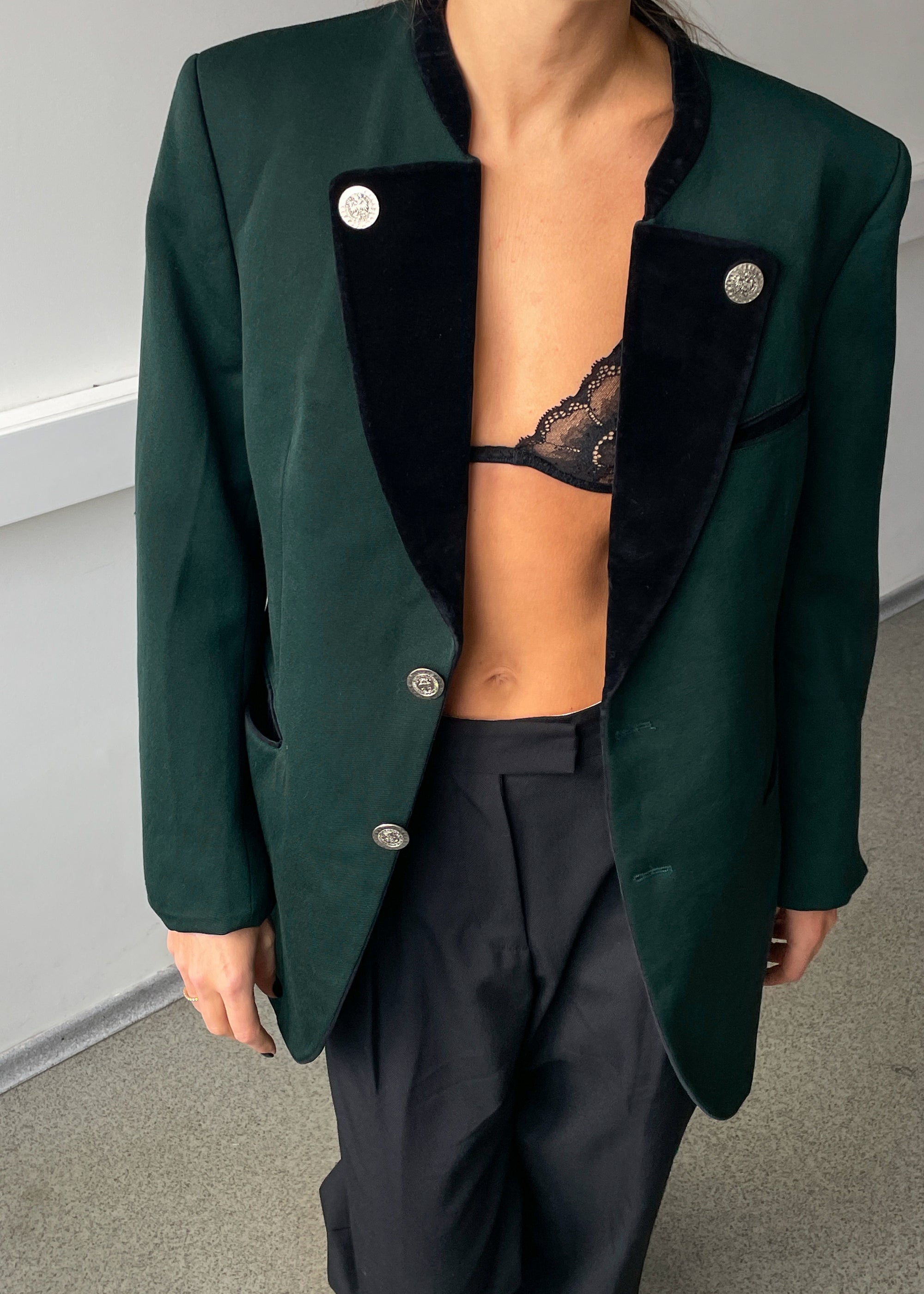 Vintage Deep Green Oversized 100% WOOL Festive Blazer