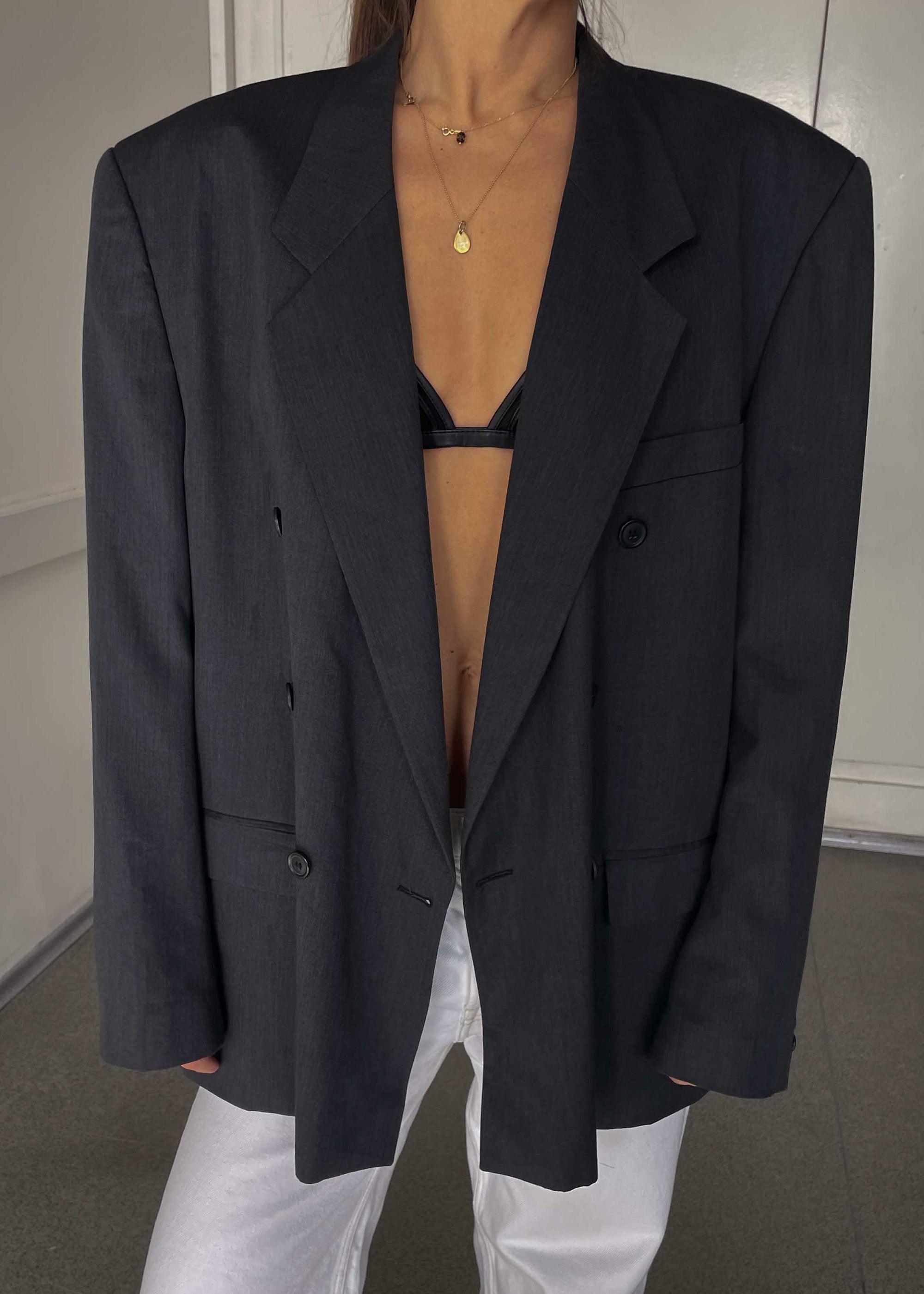 Vintage Dark Grey Oversized Double Breasted Blazer