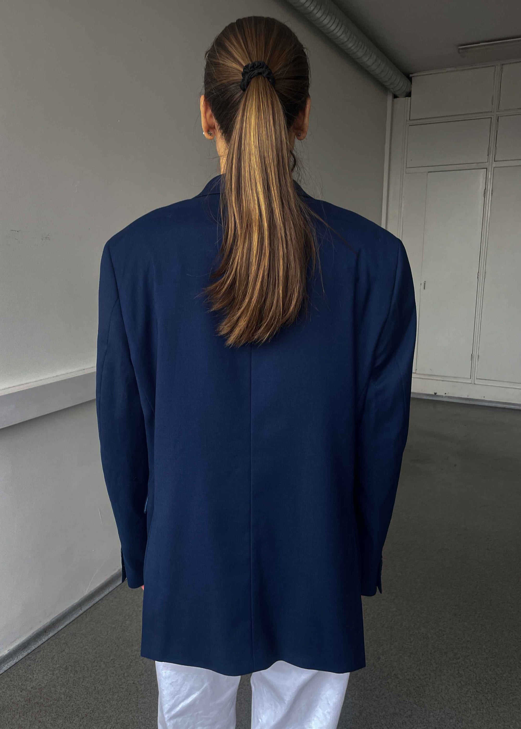 Vintage Blue Oversized Blazer with Golden Buttons