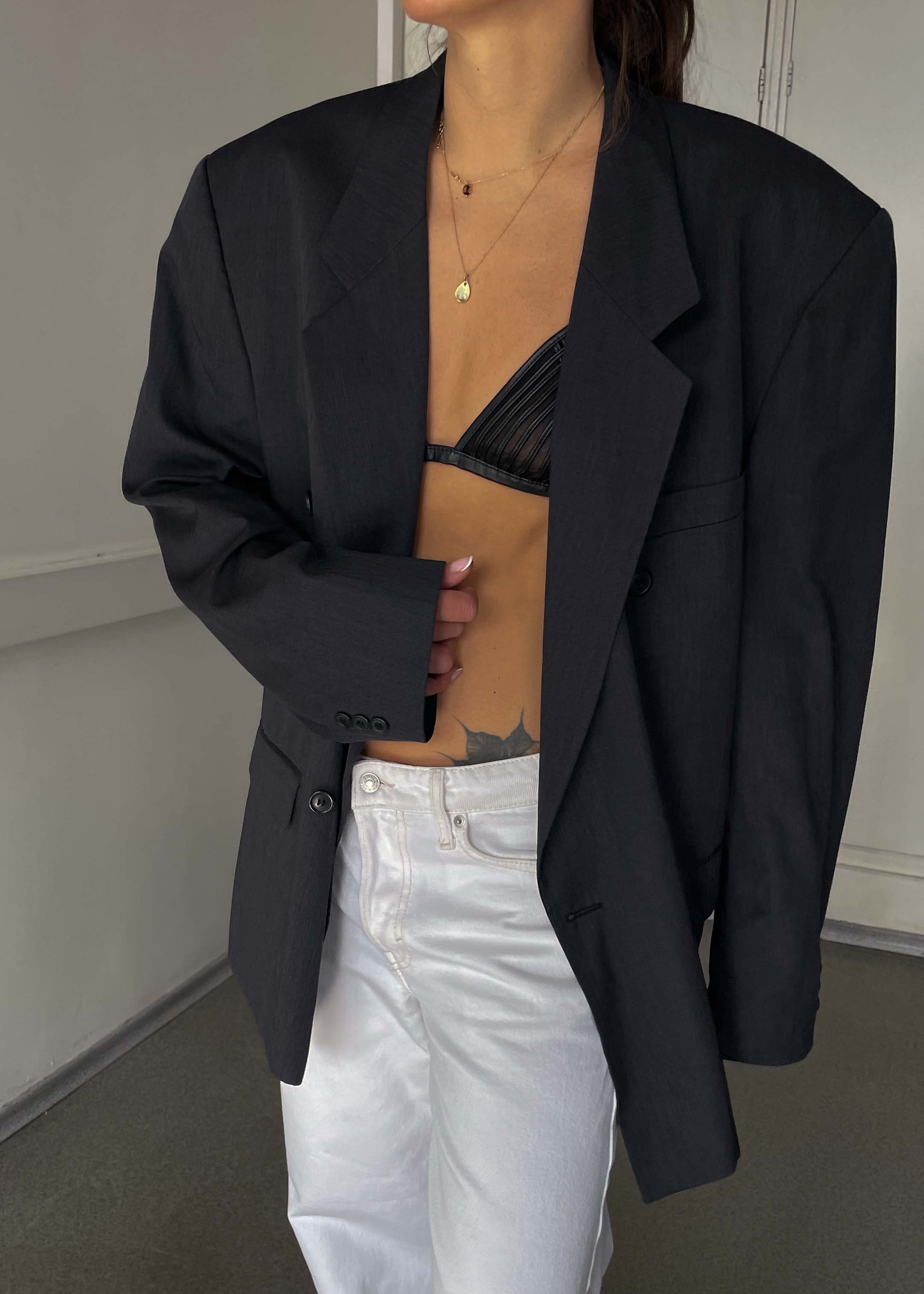 Vintage Dark Grey Oversized Double Breasted Blazer
