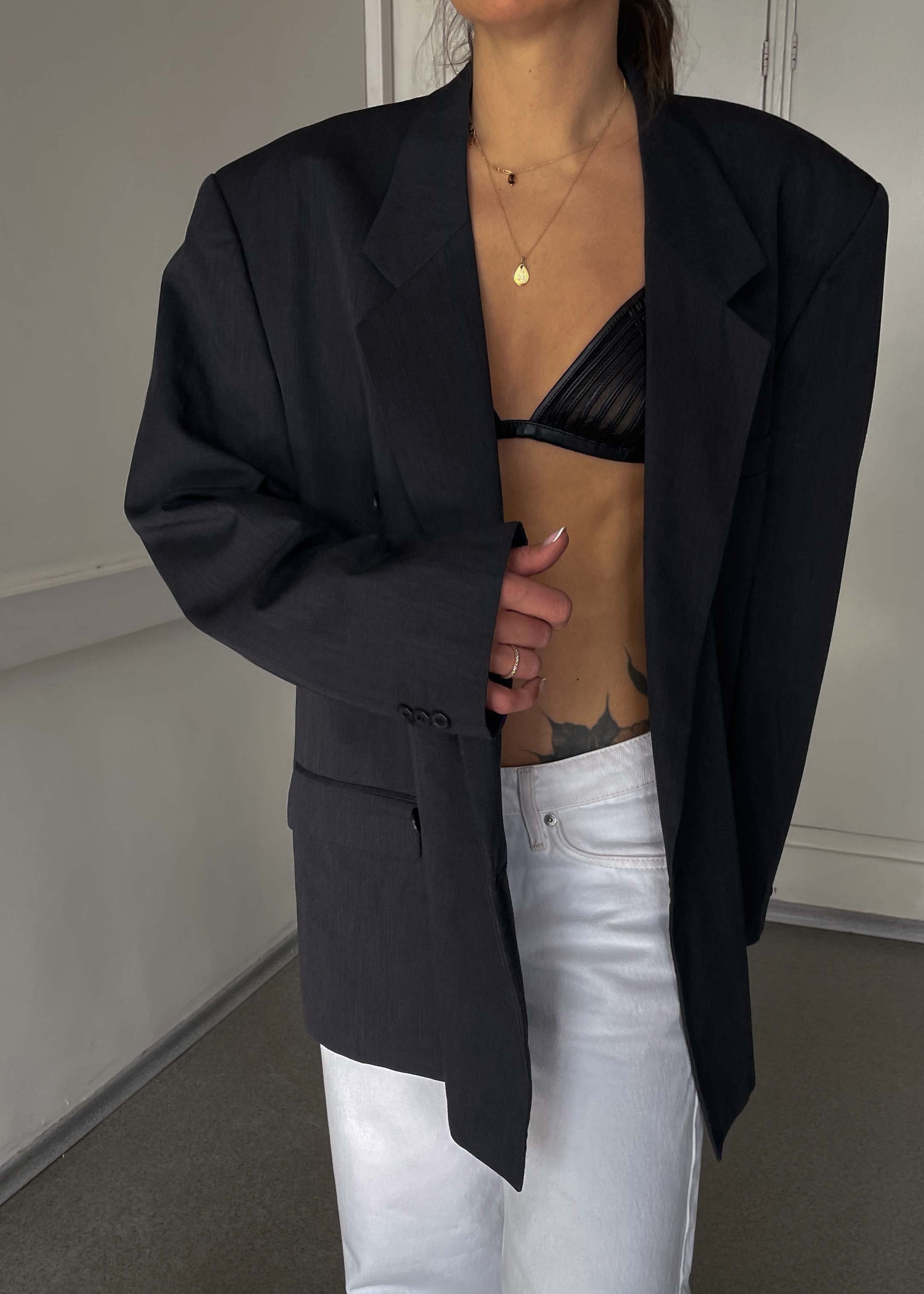 Vintage Dark Grey Oversized Double Breasted Blazer