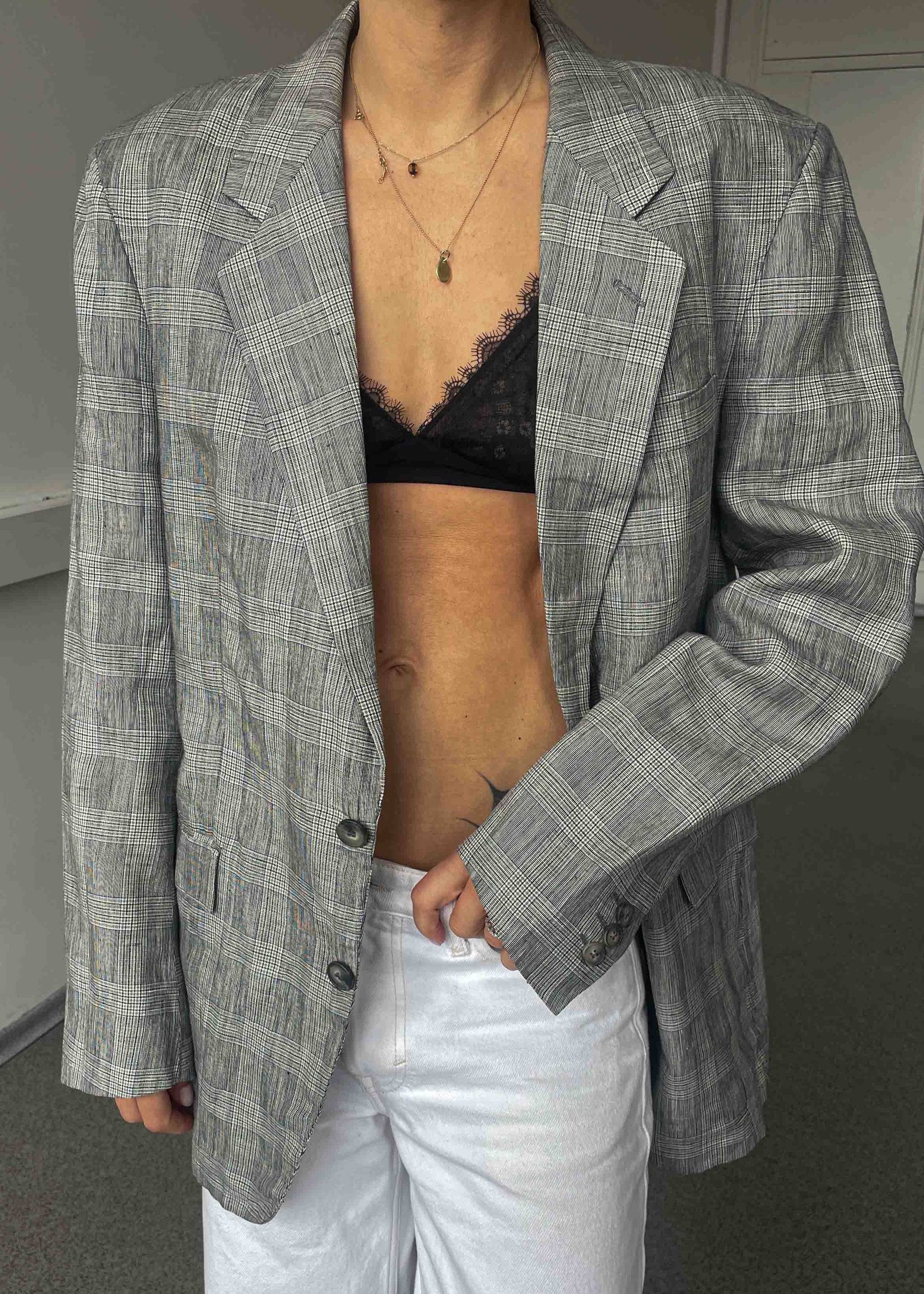 Vintage Grey Oversized Linen Blazer