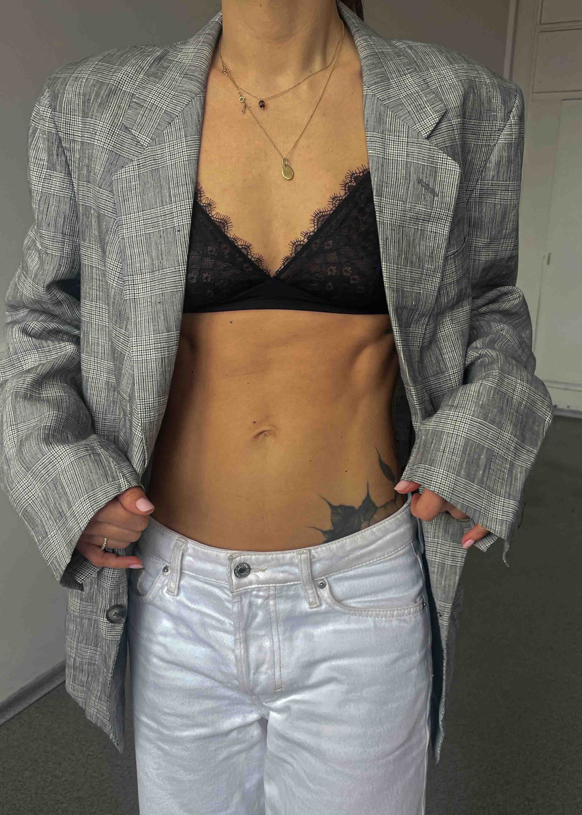 Vintage Grey Oversized Linen Blazer