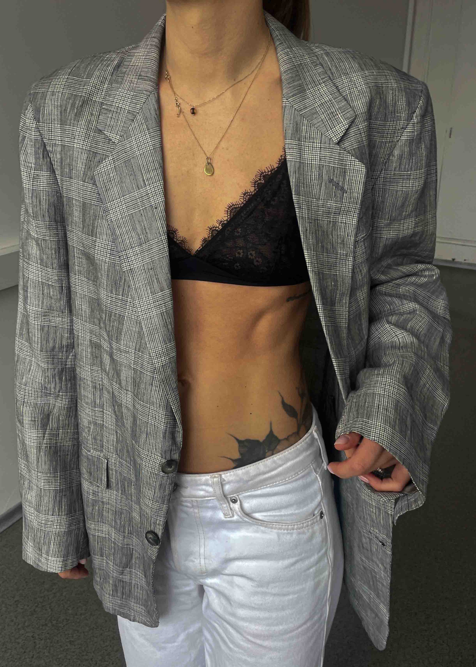Vintage Grey Oversized Linen Blazer