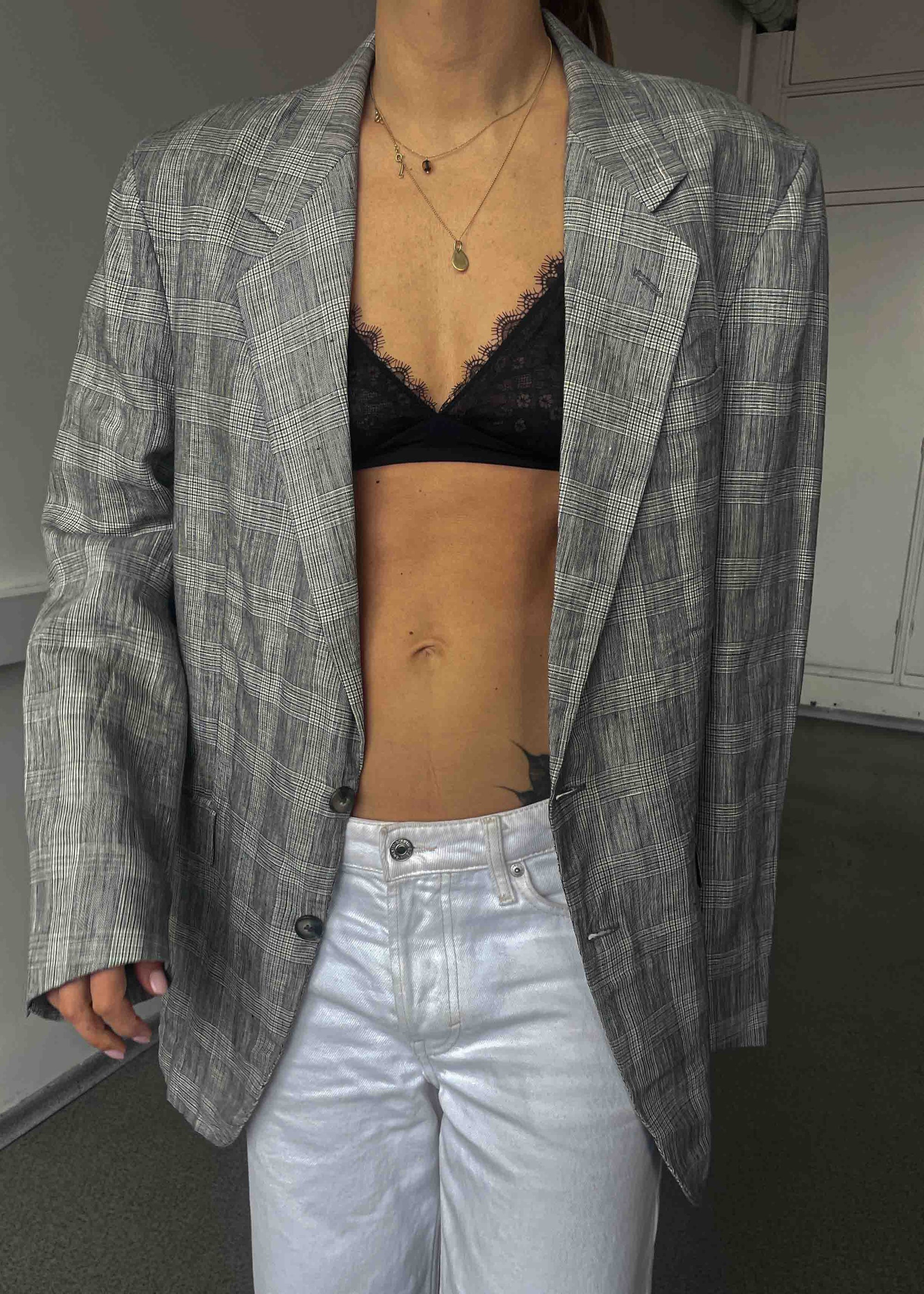 Vintage Grey Oversized Linen Blazer