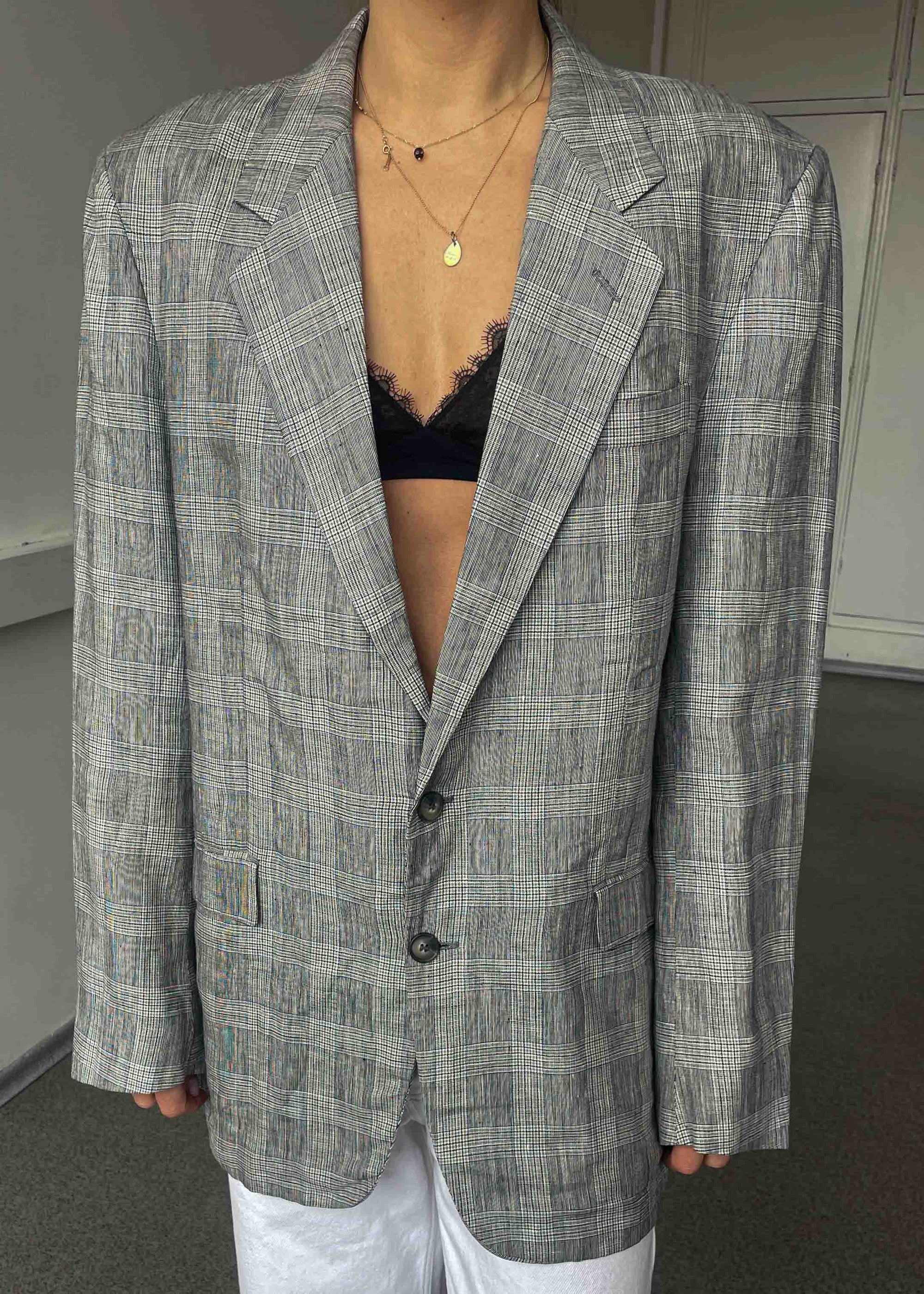 Vintage Grey Oversized Linen Blazer