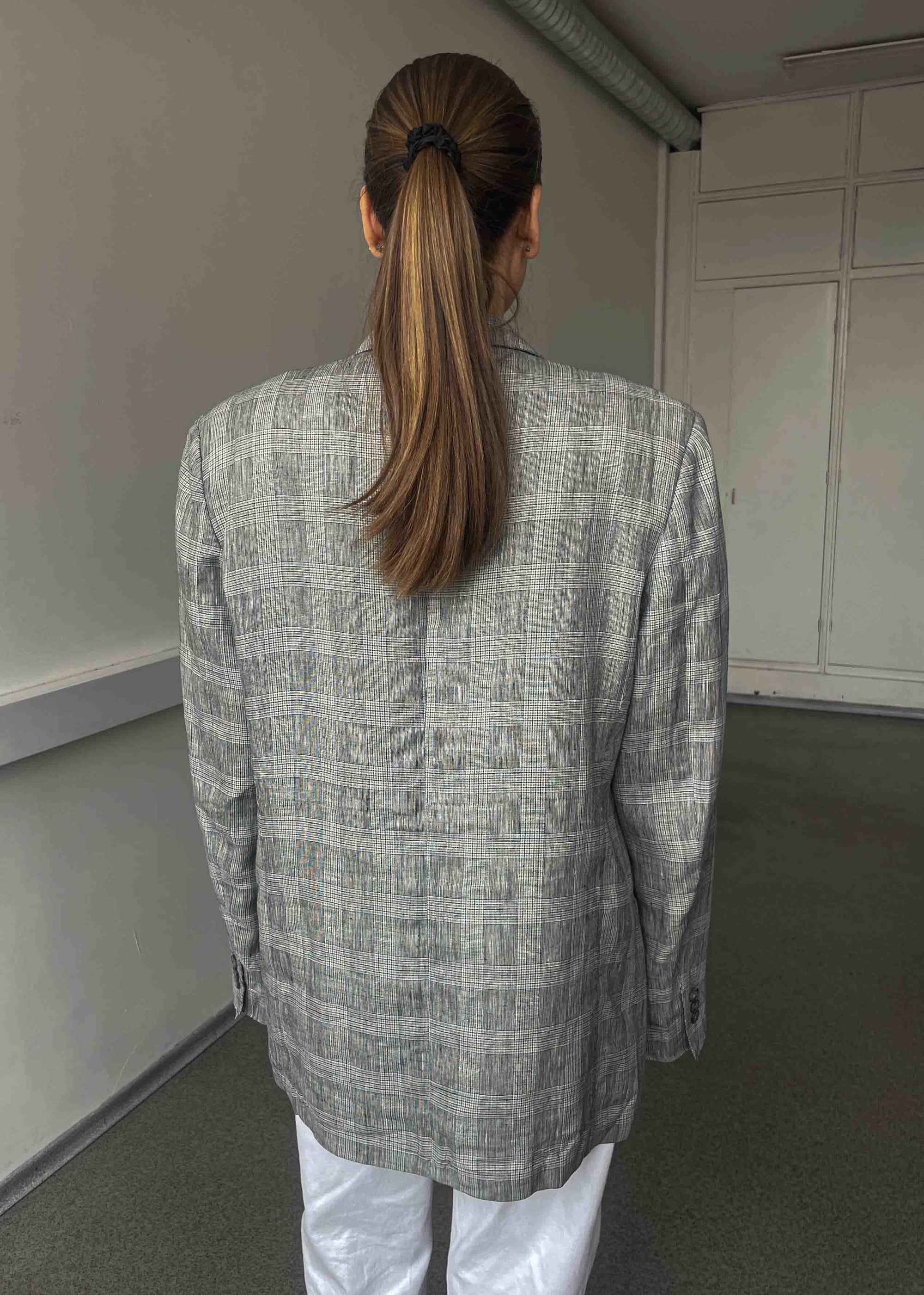 Vintage Grey Oversized Linen Blazer