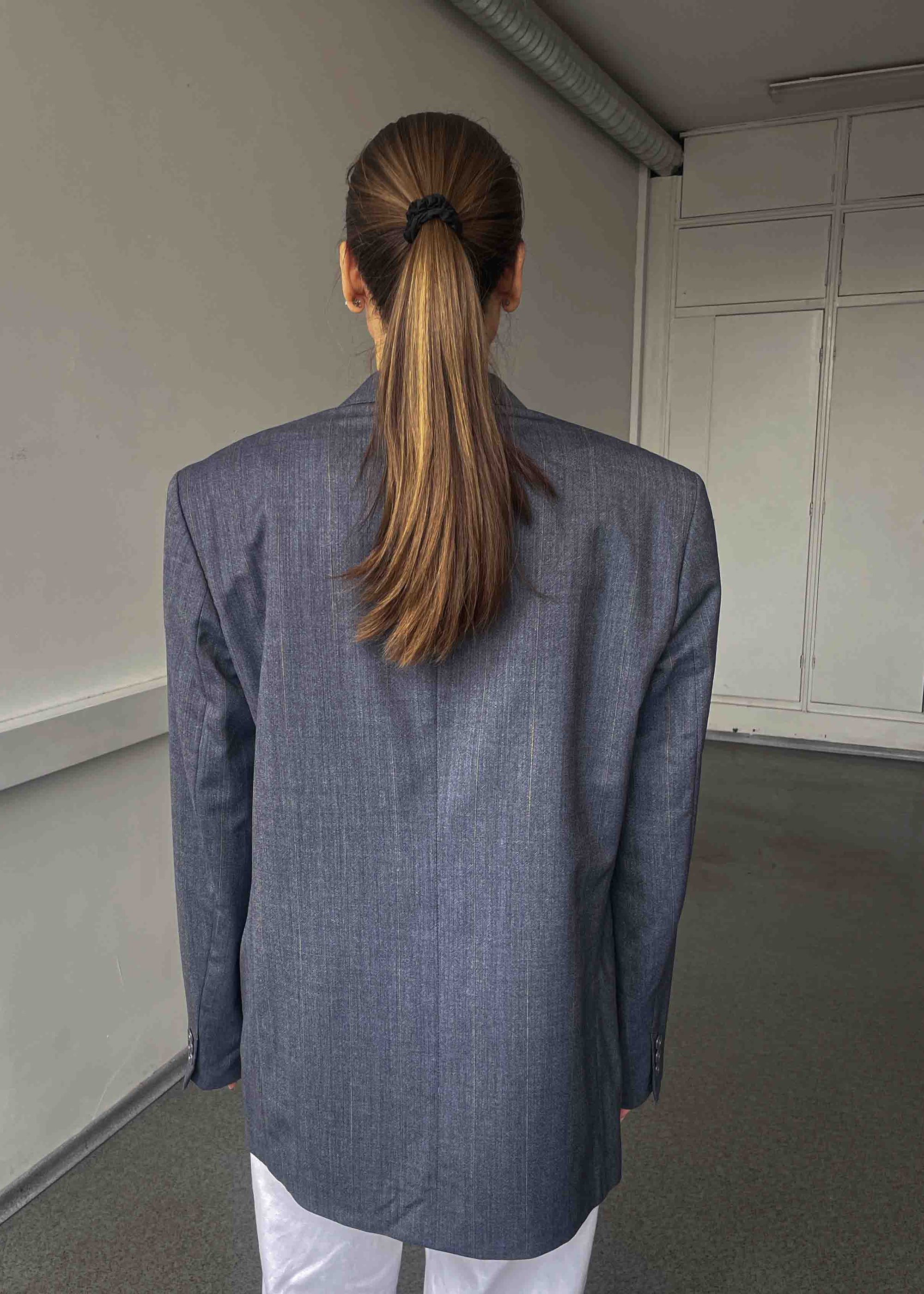 Vintage Grey Patterned Oversized 100% WOOL Blazer