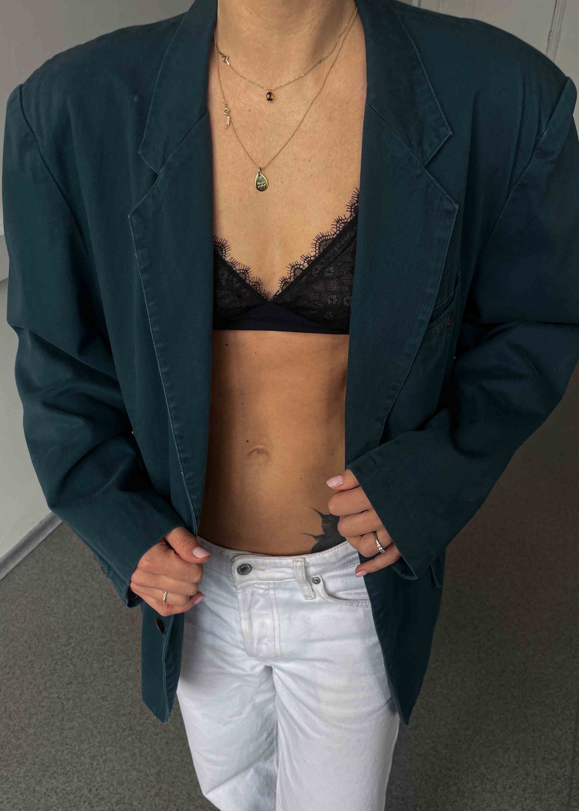 Vintage Bottle Green Oversized Cotton Blazer