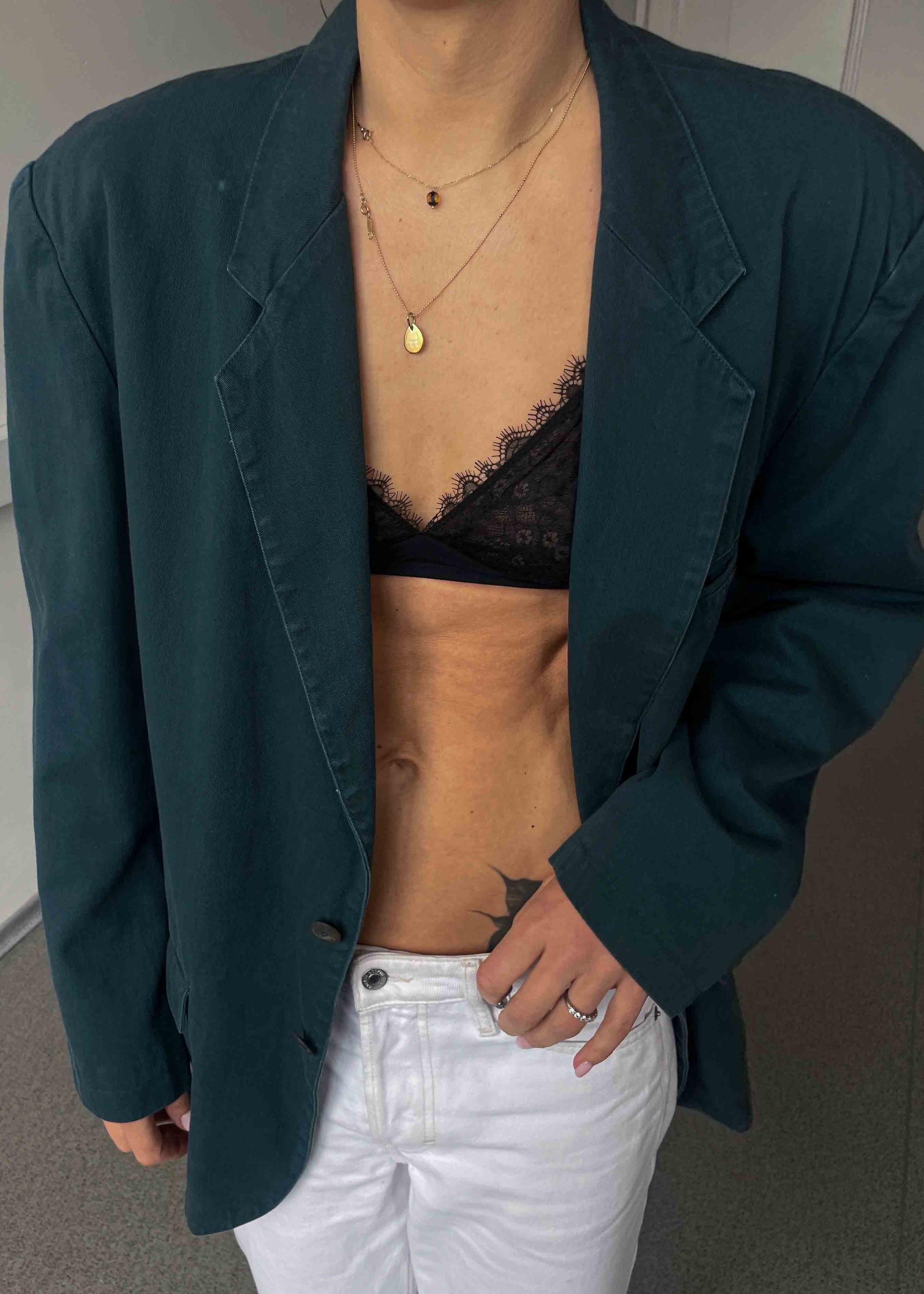 Vintage Bottle Green Oversized Cotton Blazer