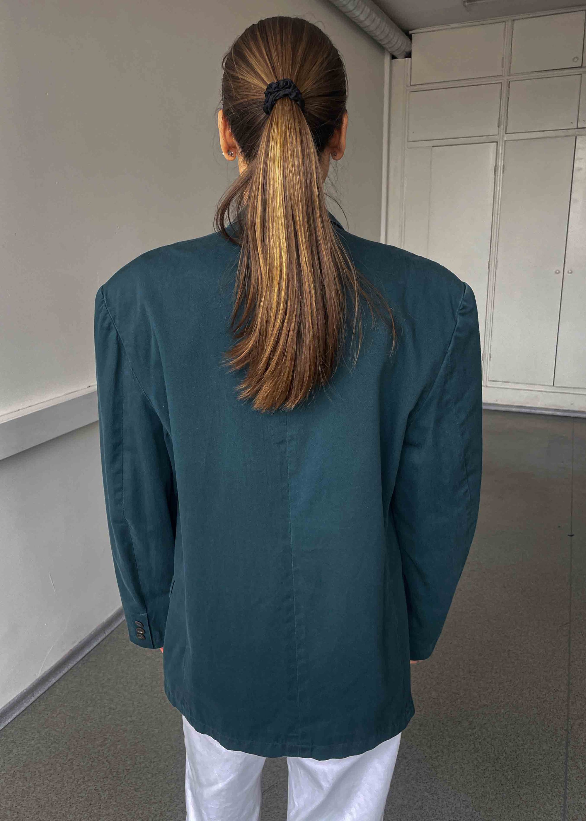 Vintage Bottle Green Oversized Cotton Blazer