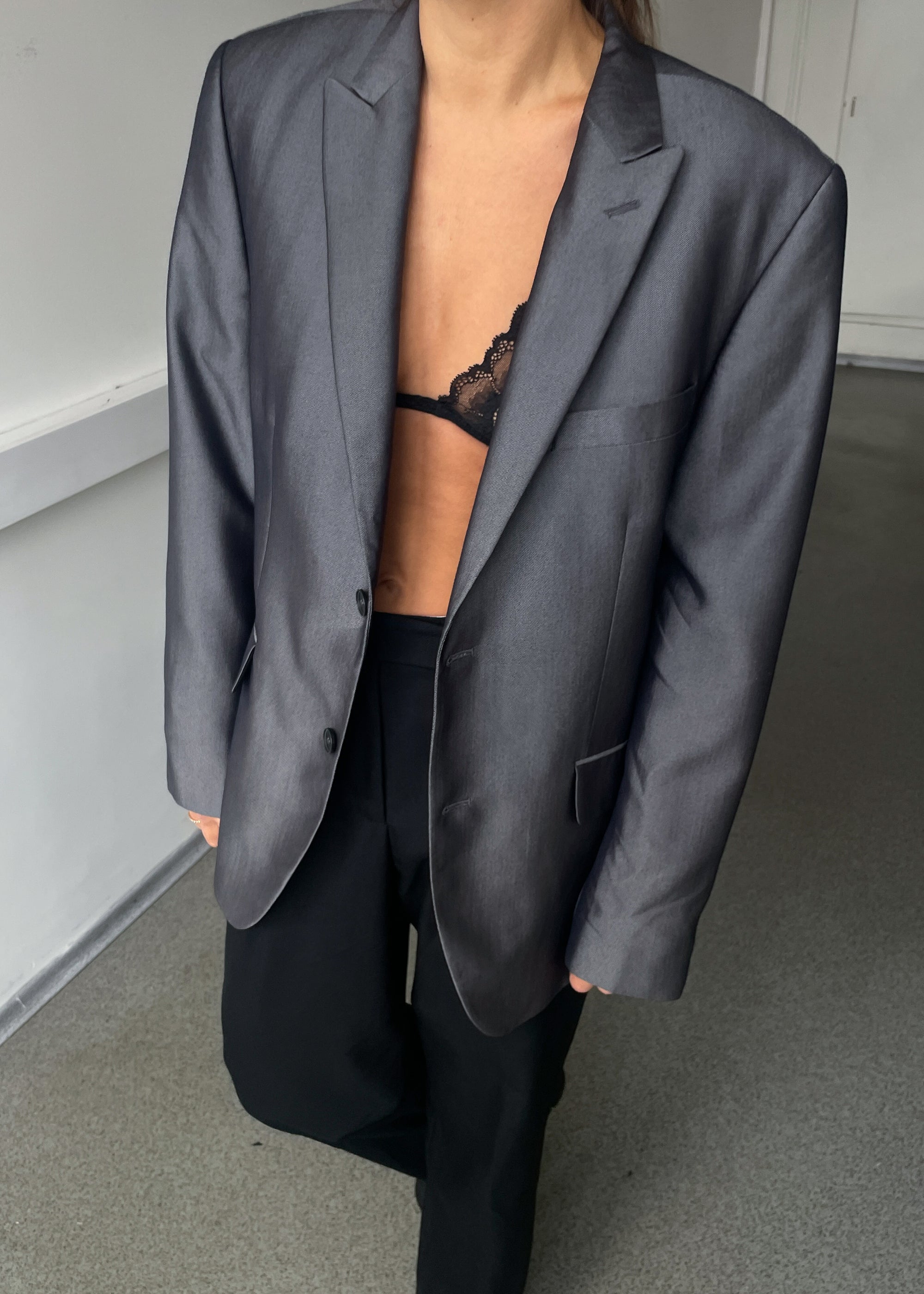 Vintage Grey Shiny Oversized Festive Blazer