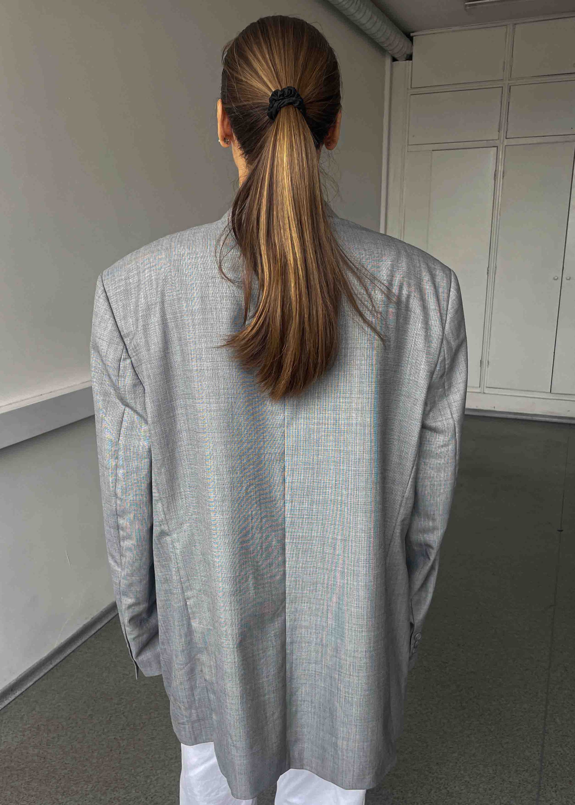 Vintage Light Grey Patterned Oversized Blazer