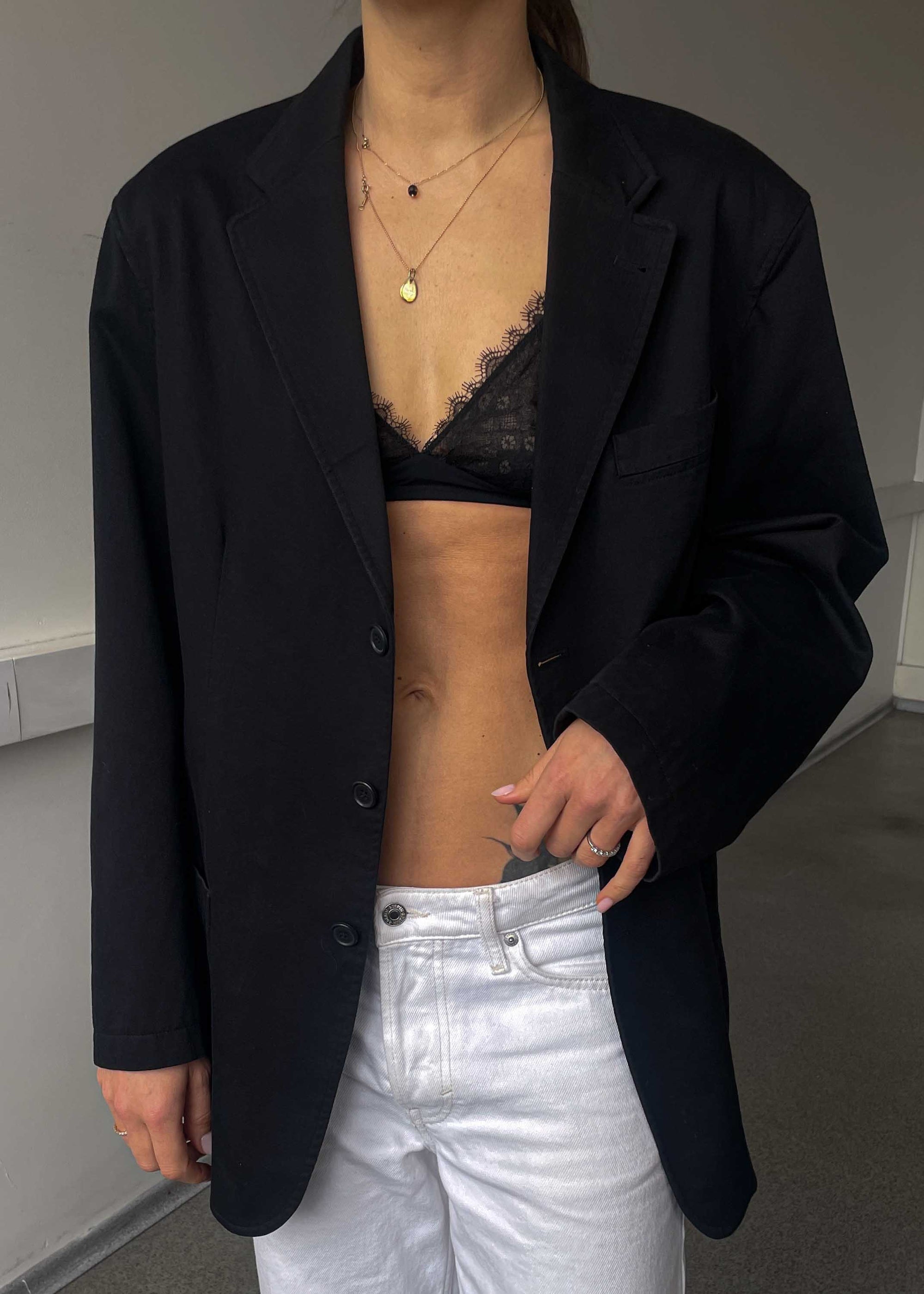 Vintage Black Oversized Cotton Blazer