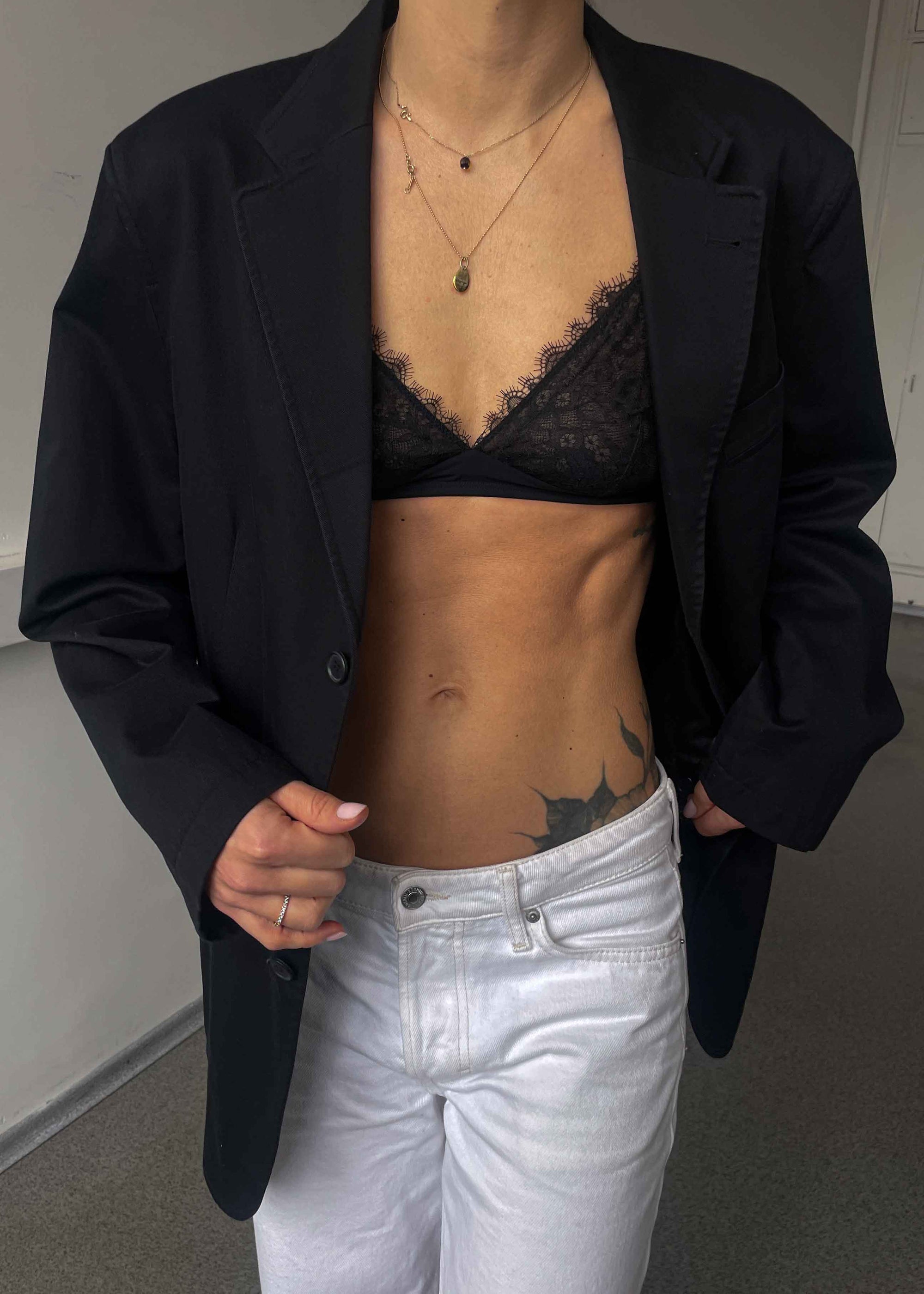 Vintage Black Oversized Cotton Blazer