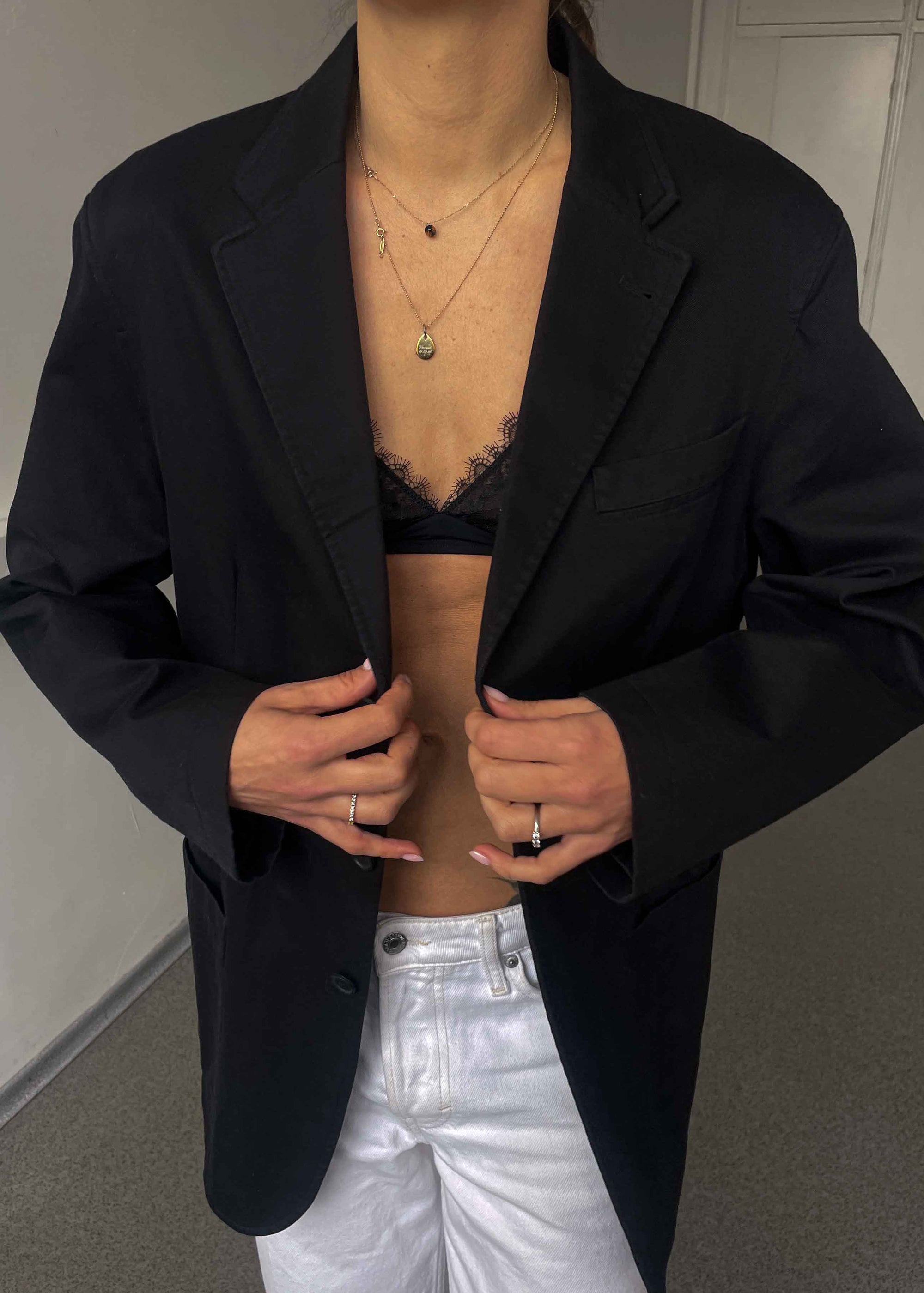 Vintage Black Oversized Cotton Blazer