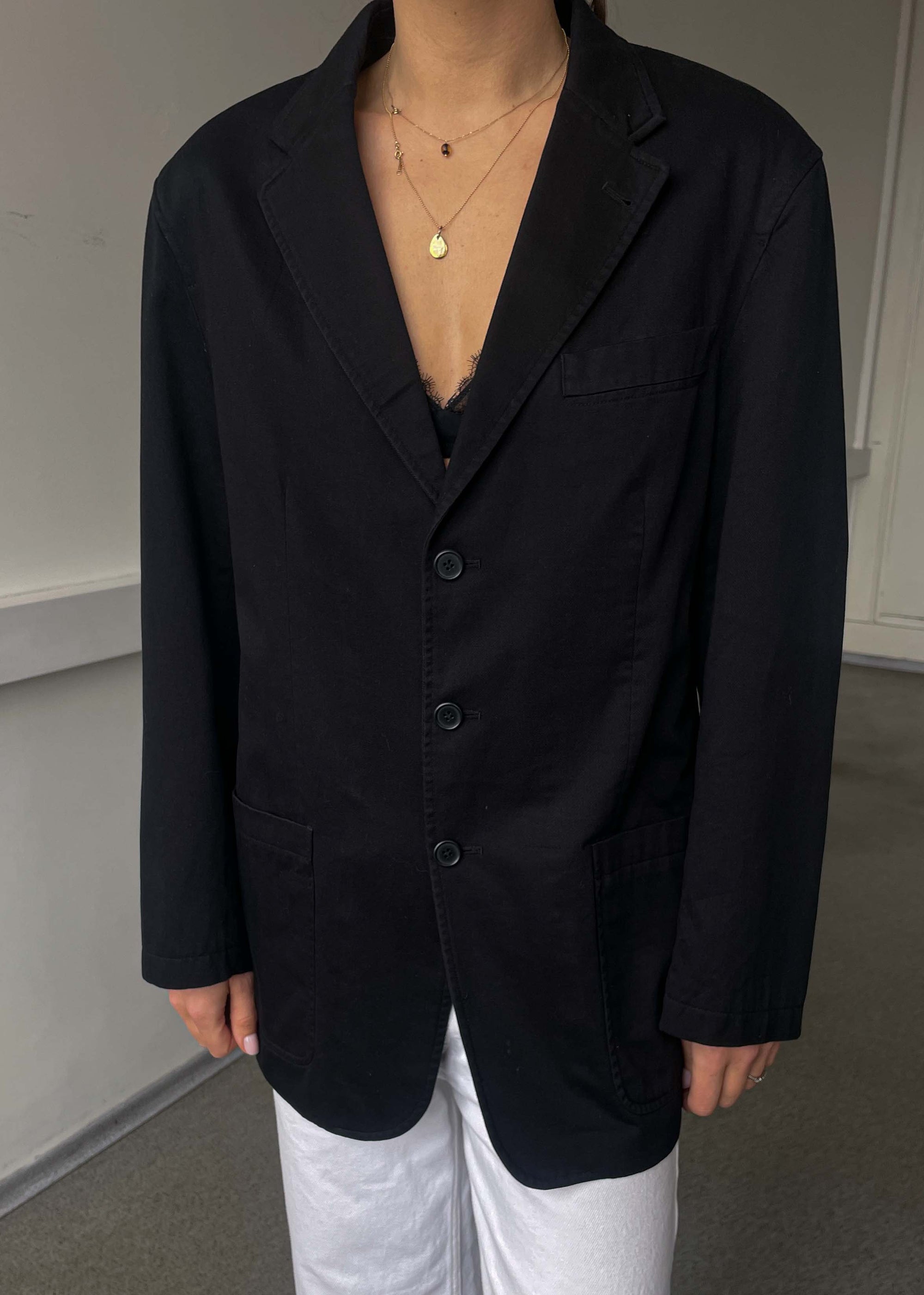 Vintage Black Oversized Cotton Blazer