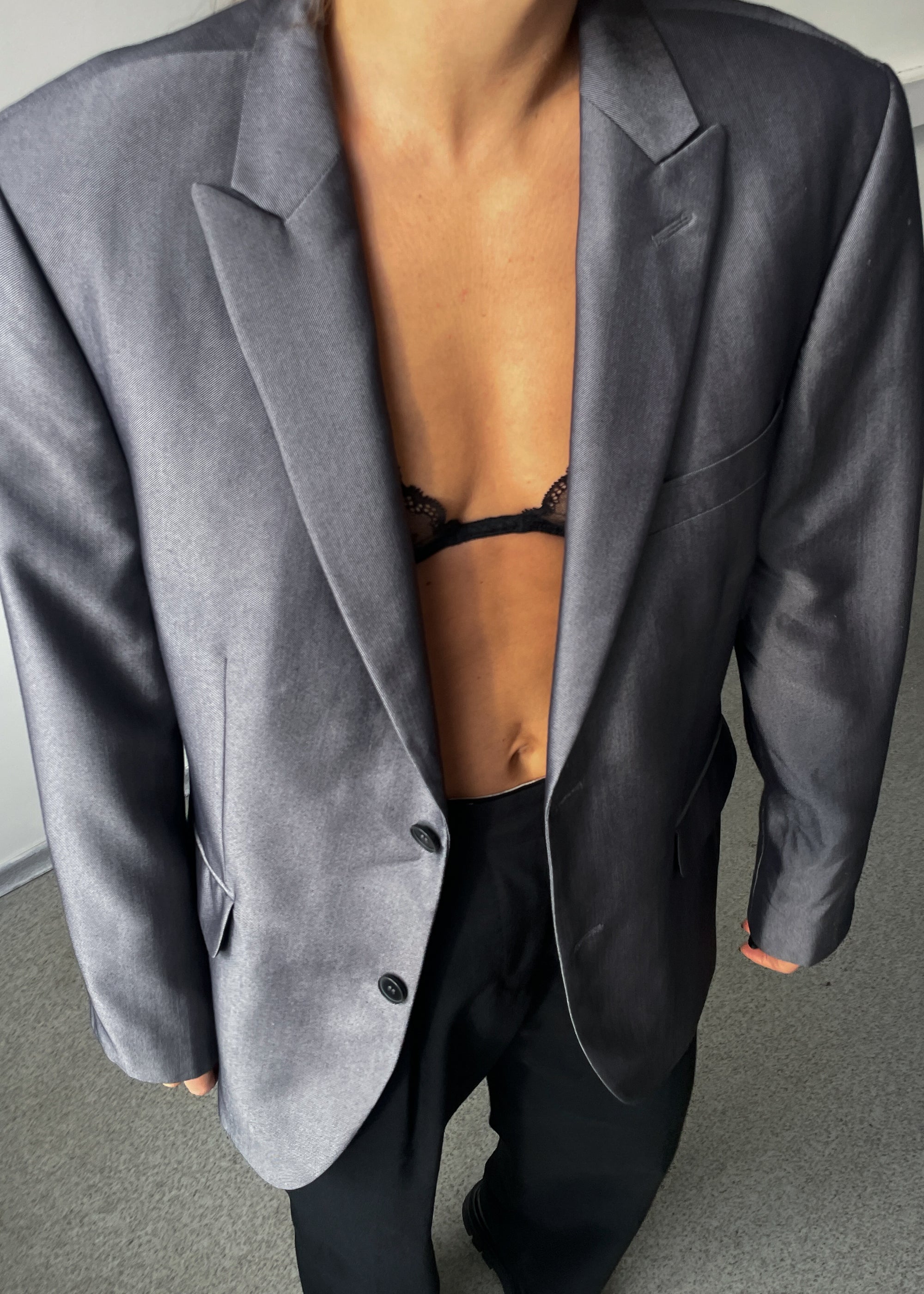 Vintage Grey Shiny Oversized Festive Blazer