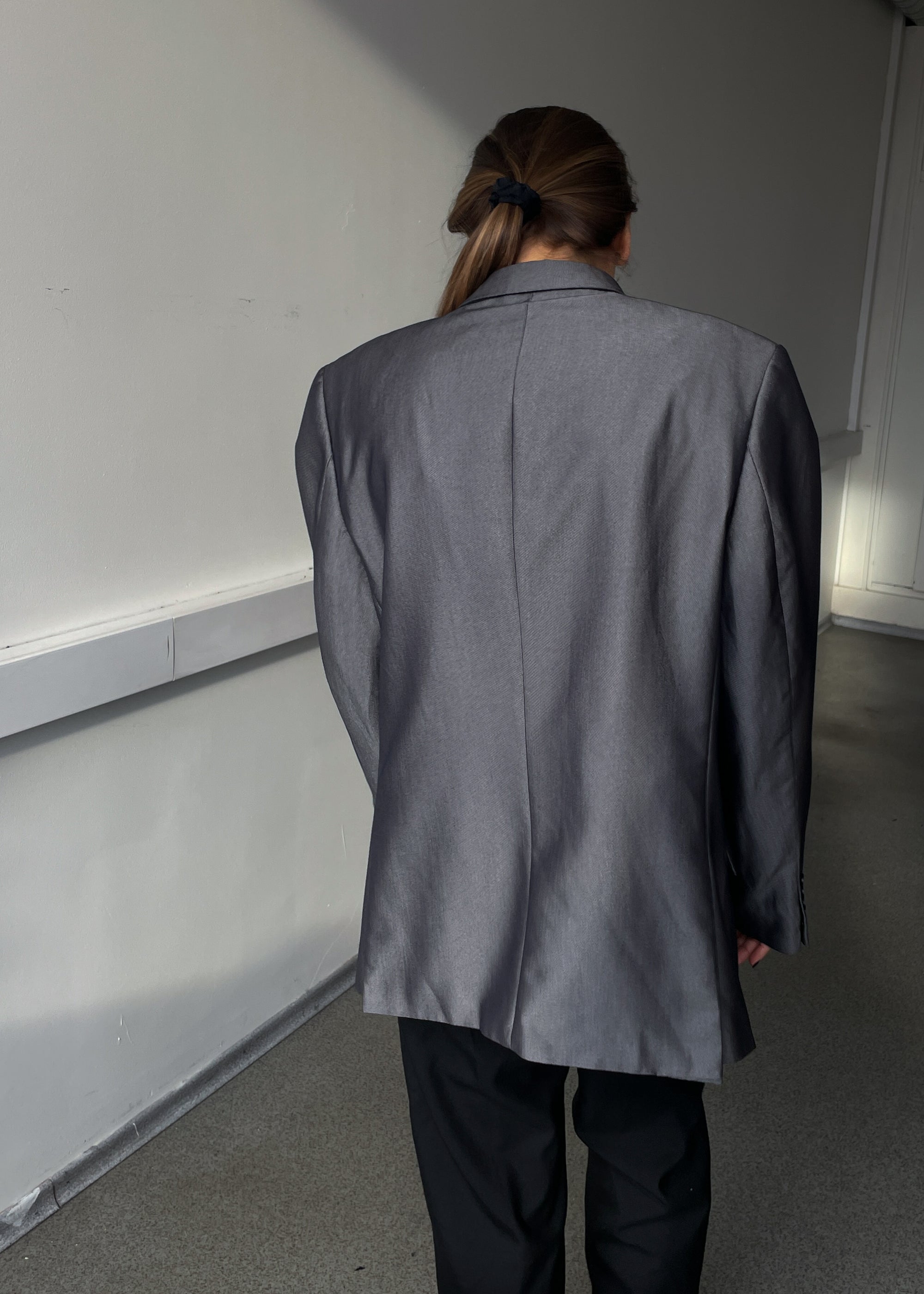Vintage Grey Shiny Oversized Festive Blazer