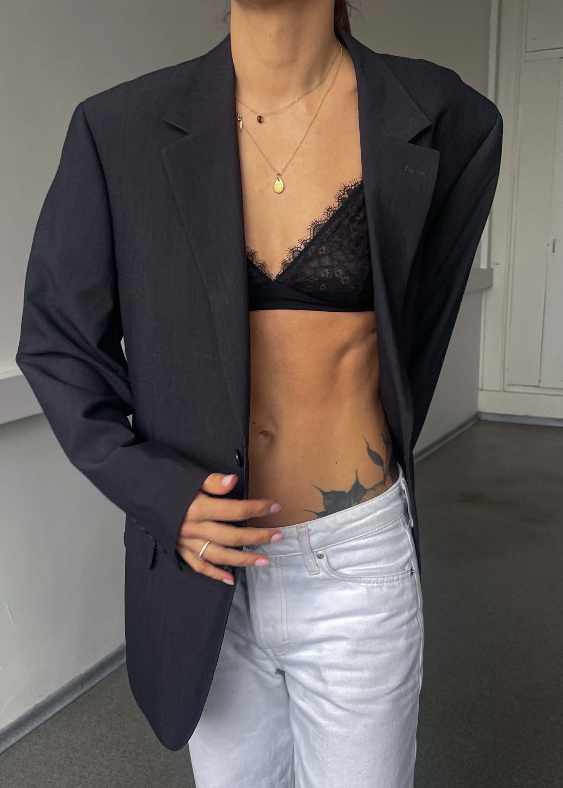 Vintage Dark Grey Patterned Oversized Blazer
