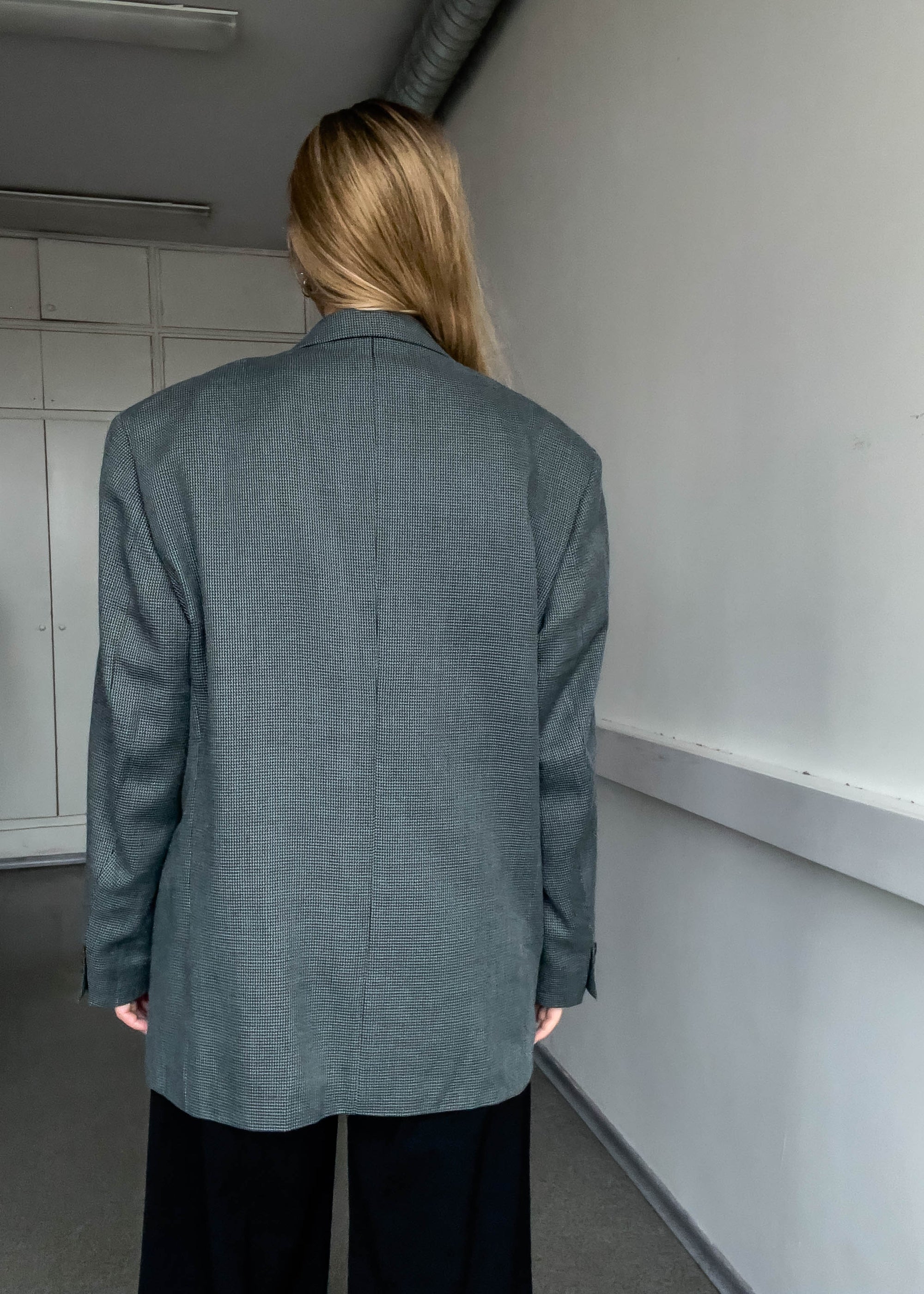 Vintage Grey Checked Oversized Blazer